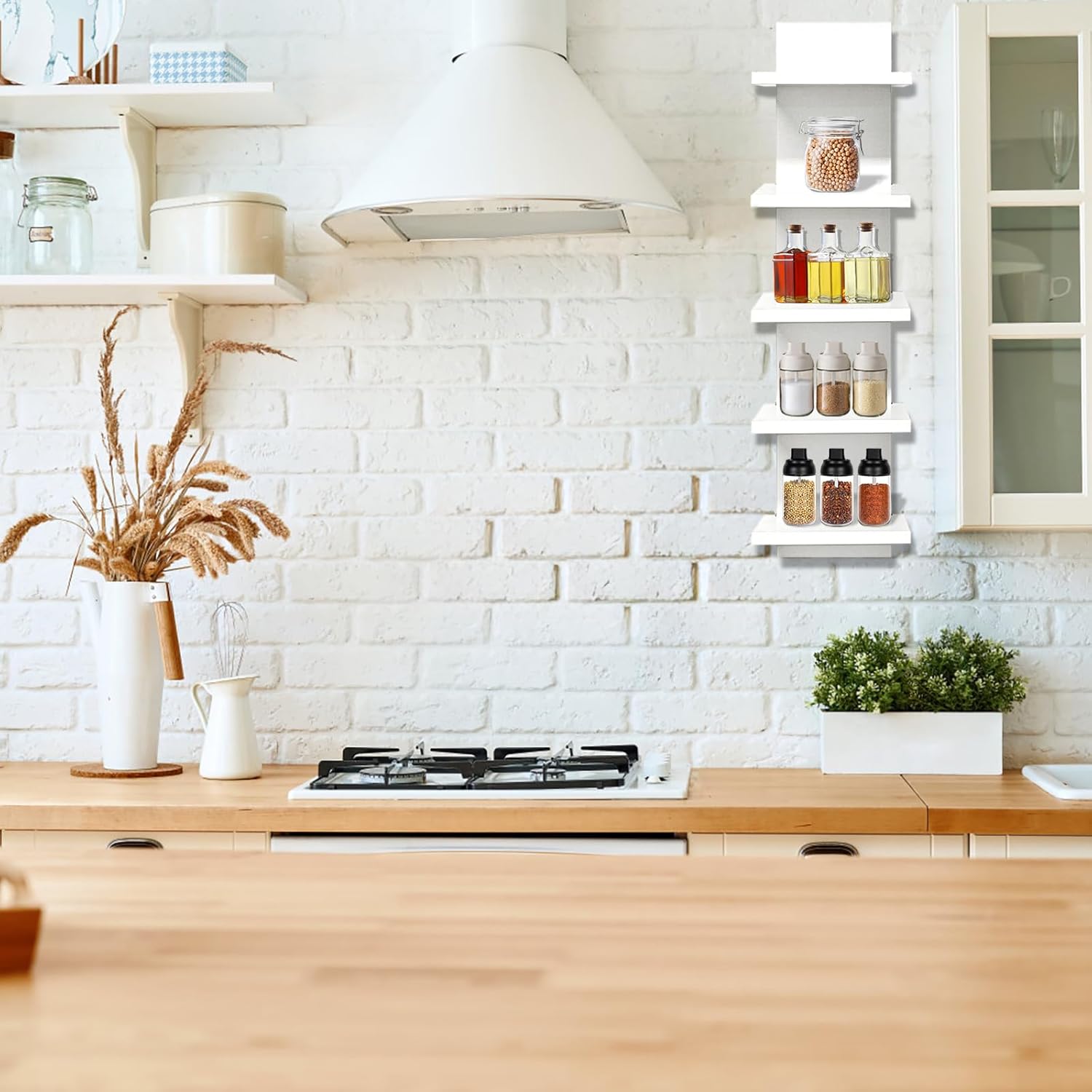 5 Tier Wall Mounted Floating Shelf Natural Finish