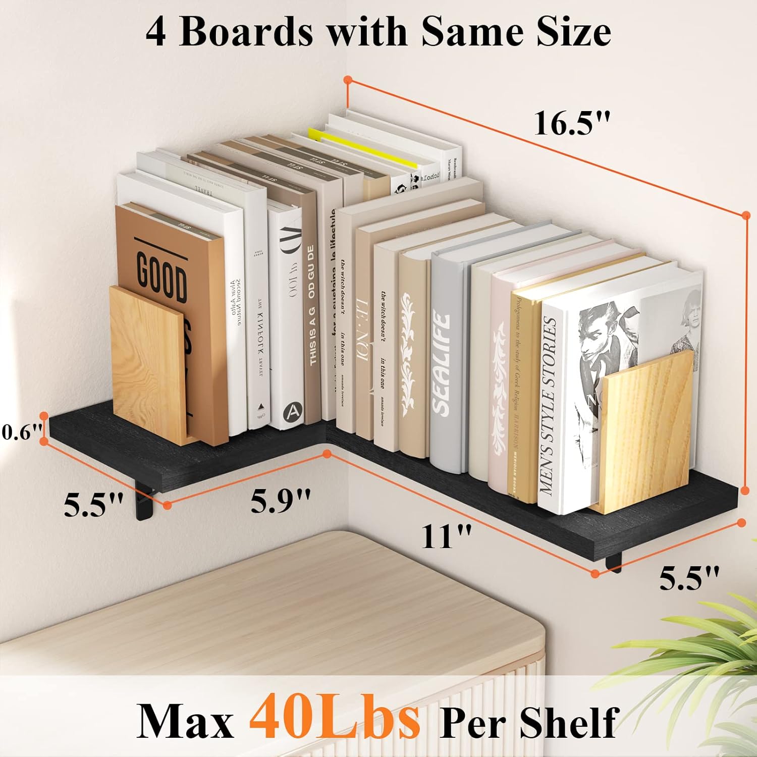 Love-KANKEI 4-Tier Floating Corner Shelves Black
