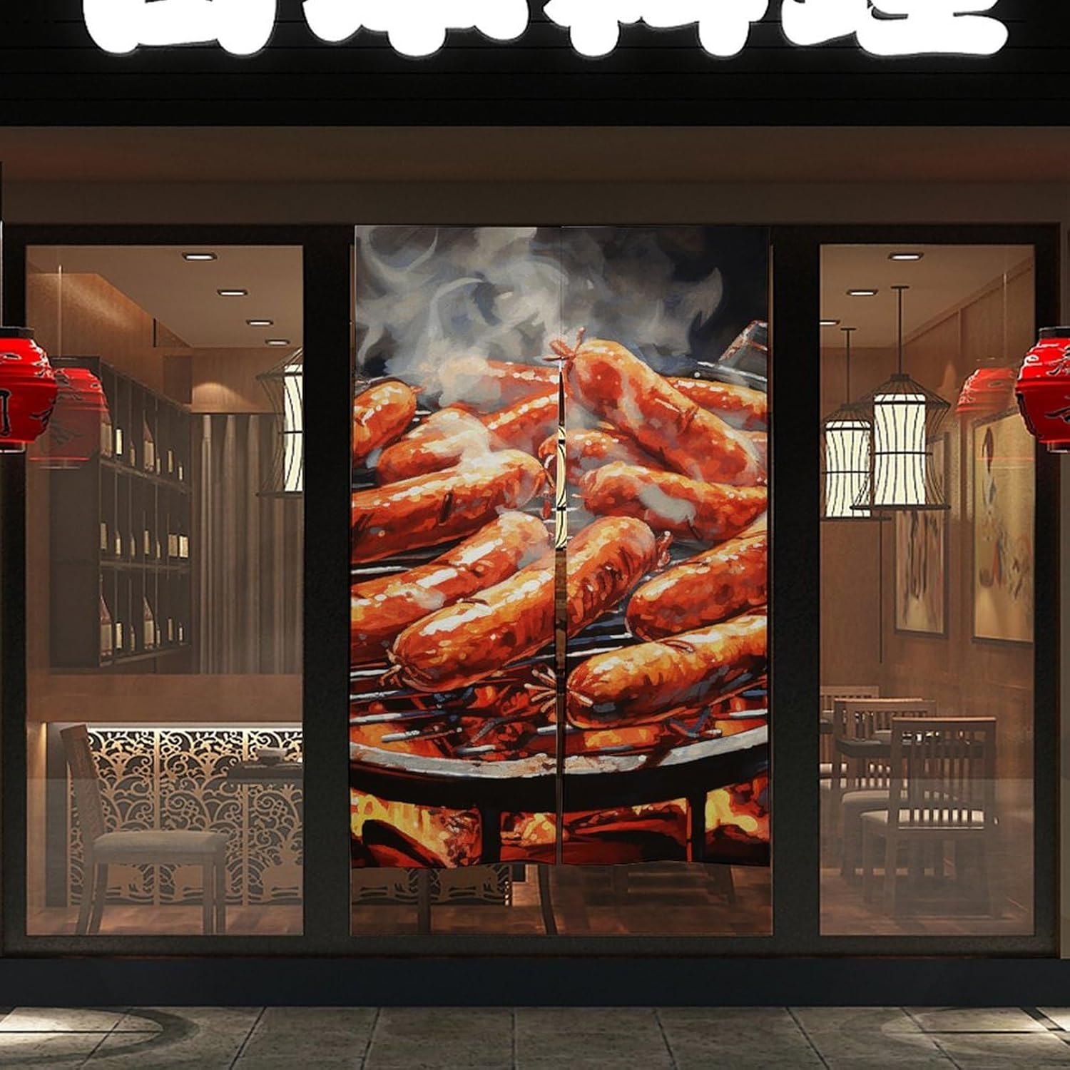 Sausage on Fire Door Curtain Split 17x57 Inch Partition