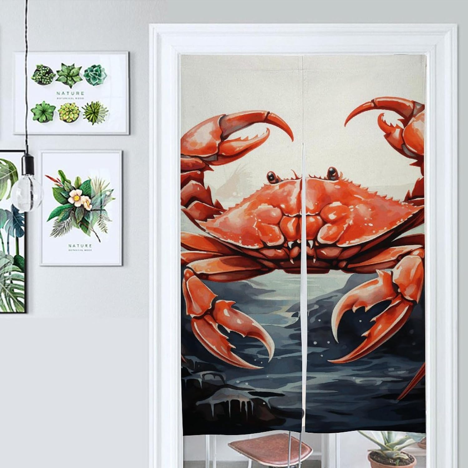 Red Crab Sea Split Door Curtain 17x57 Inch Panel Divider