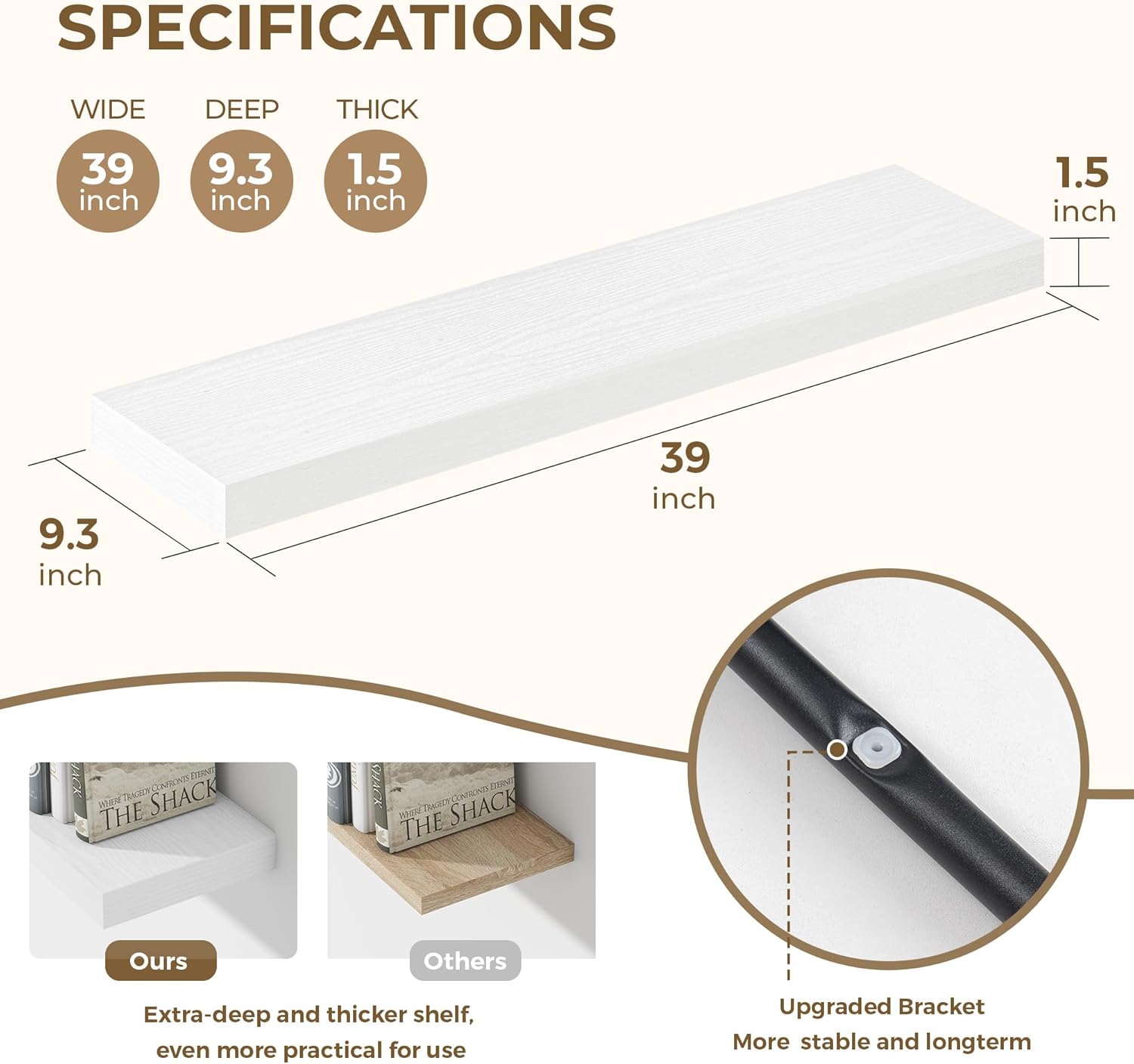 Dreamland 40 Inches Floating Shelves Set of 2 White
