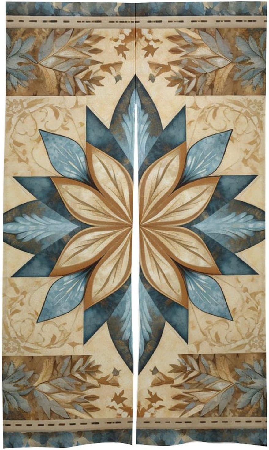 Japanese Noren Stars Among Flowers Door Curtain 34x57 Inch Partition