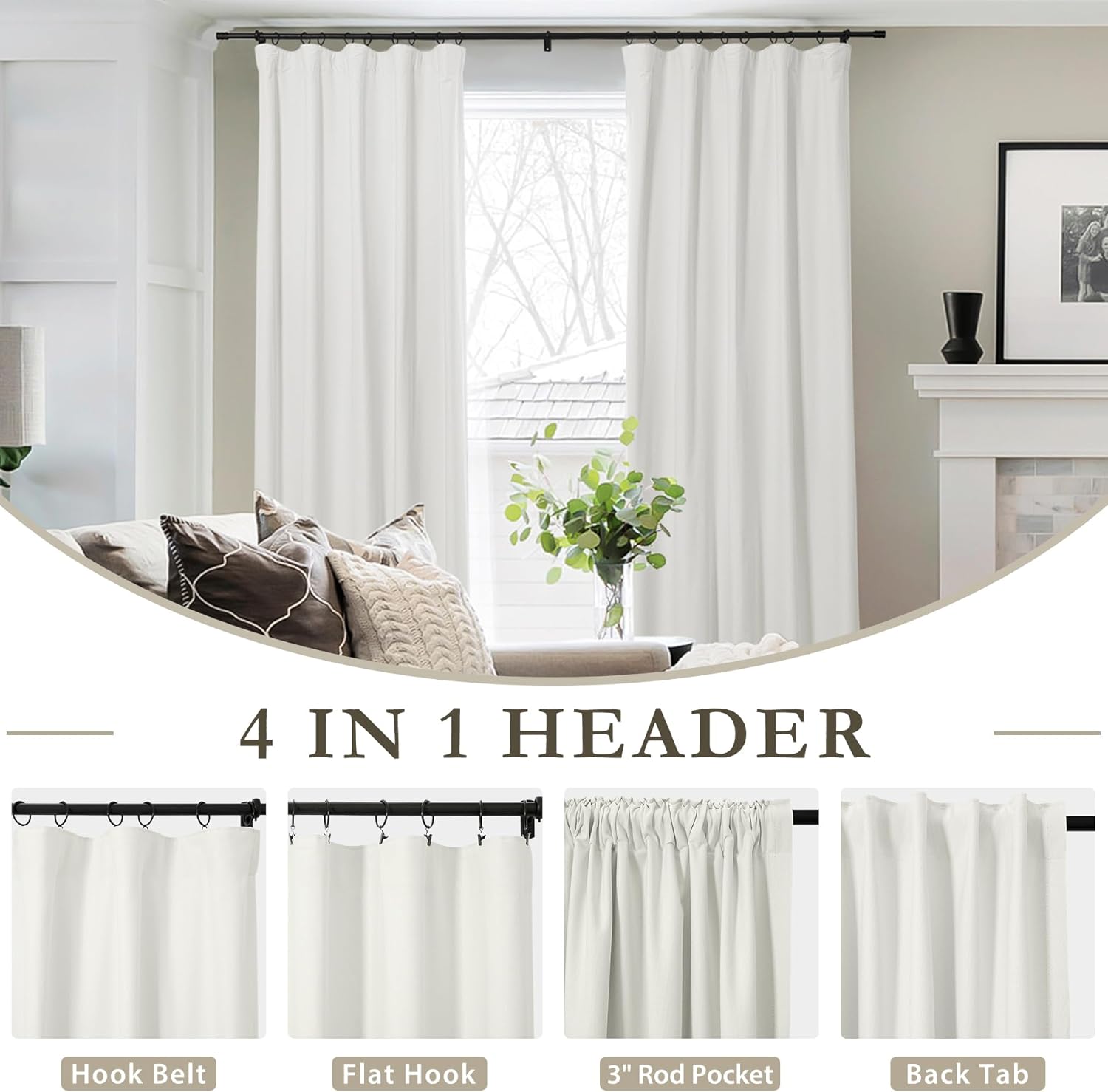 ChadMade Blackout Curtains 54 Inches Long 2 Panels Ivory White