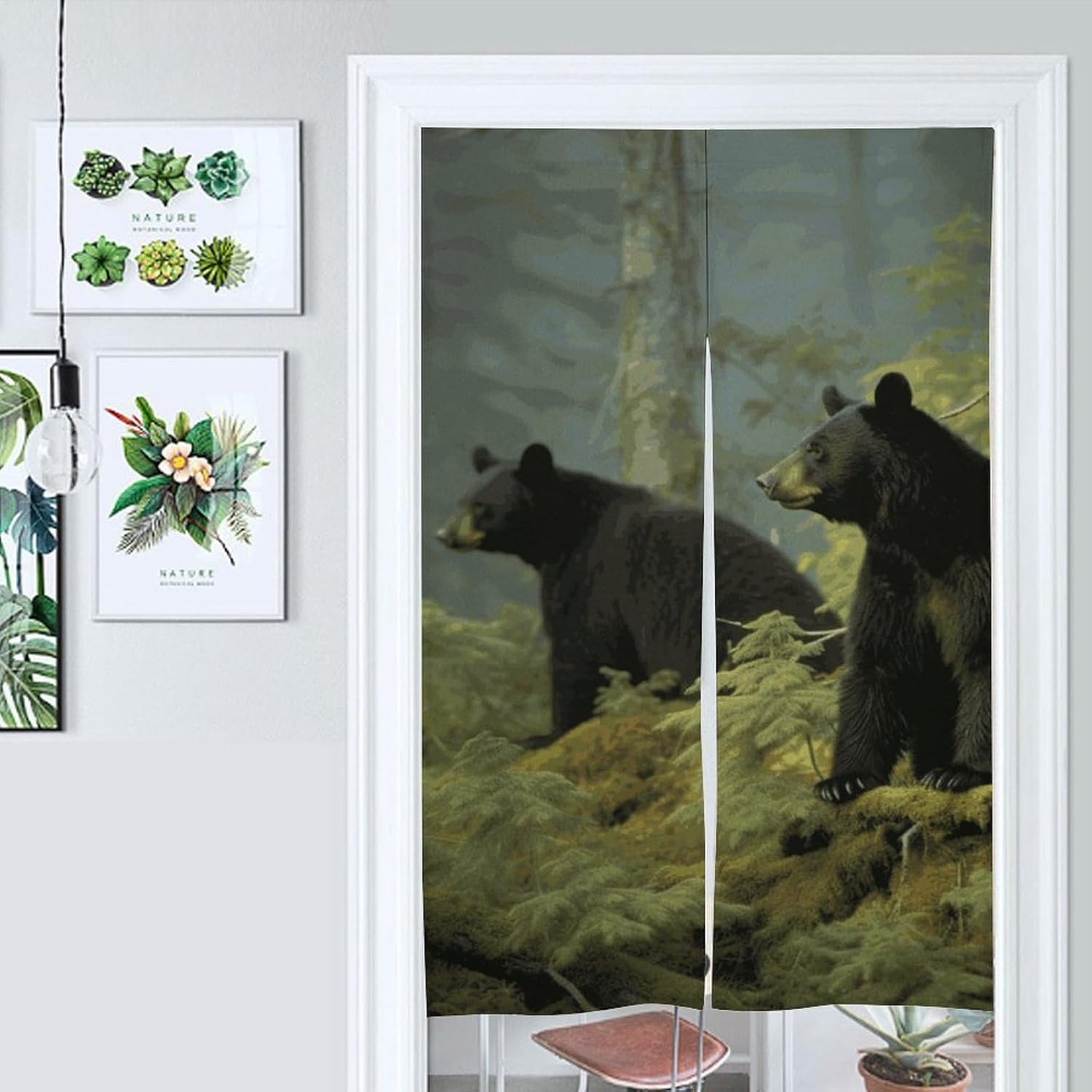 Black Bears Door Curtain Panel 17x57 Inch Split Door Divider