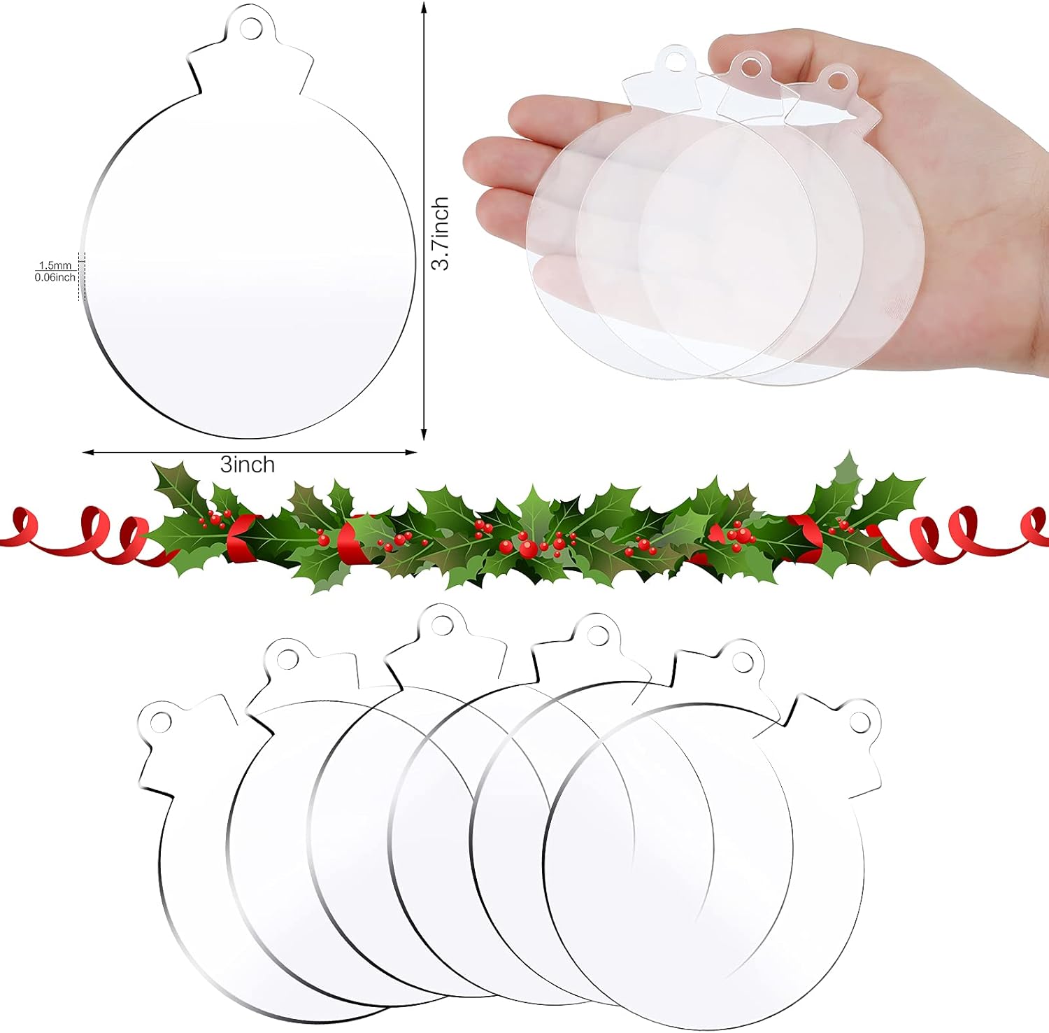 Jetec 50 pcs 37 Inch Acrylic Christmas Ornament Blank Transparent Disc