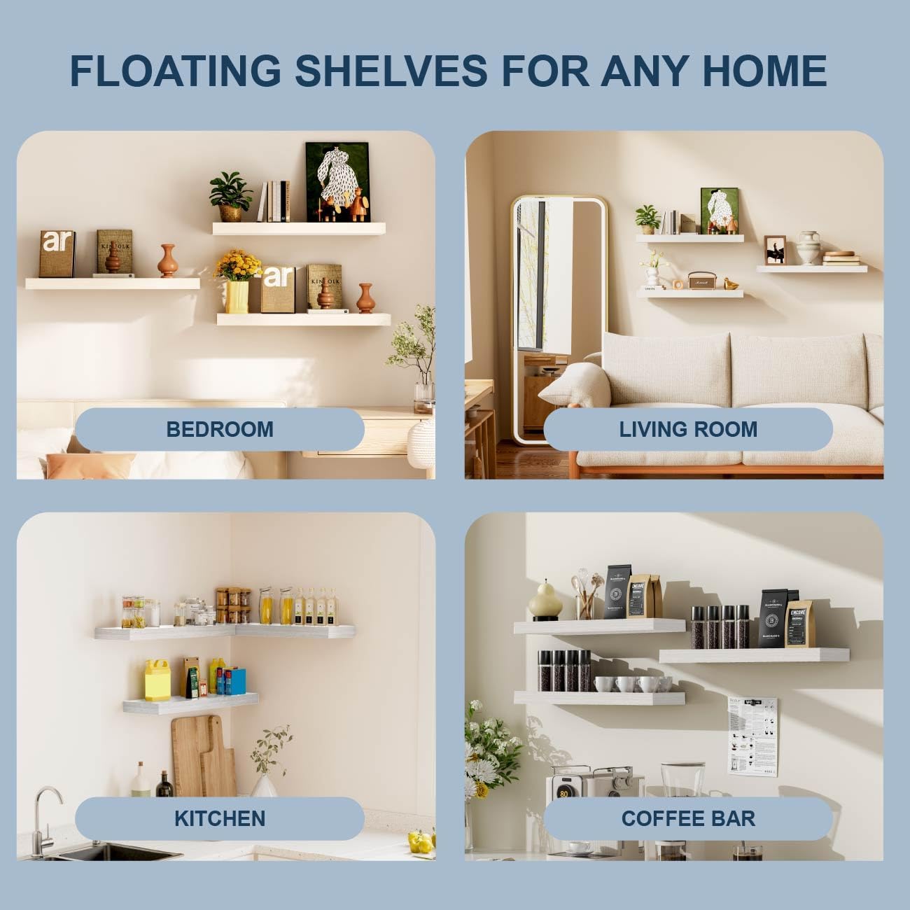 Modern Wooden Floating Wall Shelves Set of 2