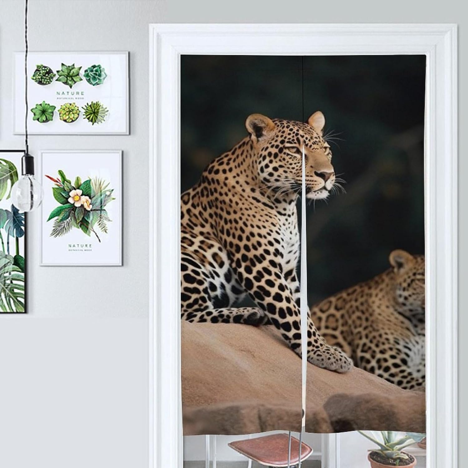 African Leopard on Rock Door Cover Curtain 57x17 Inch