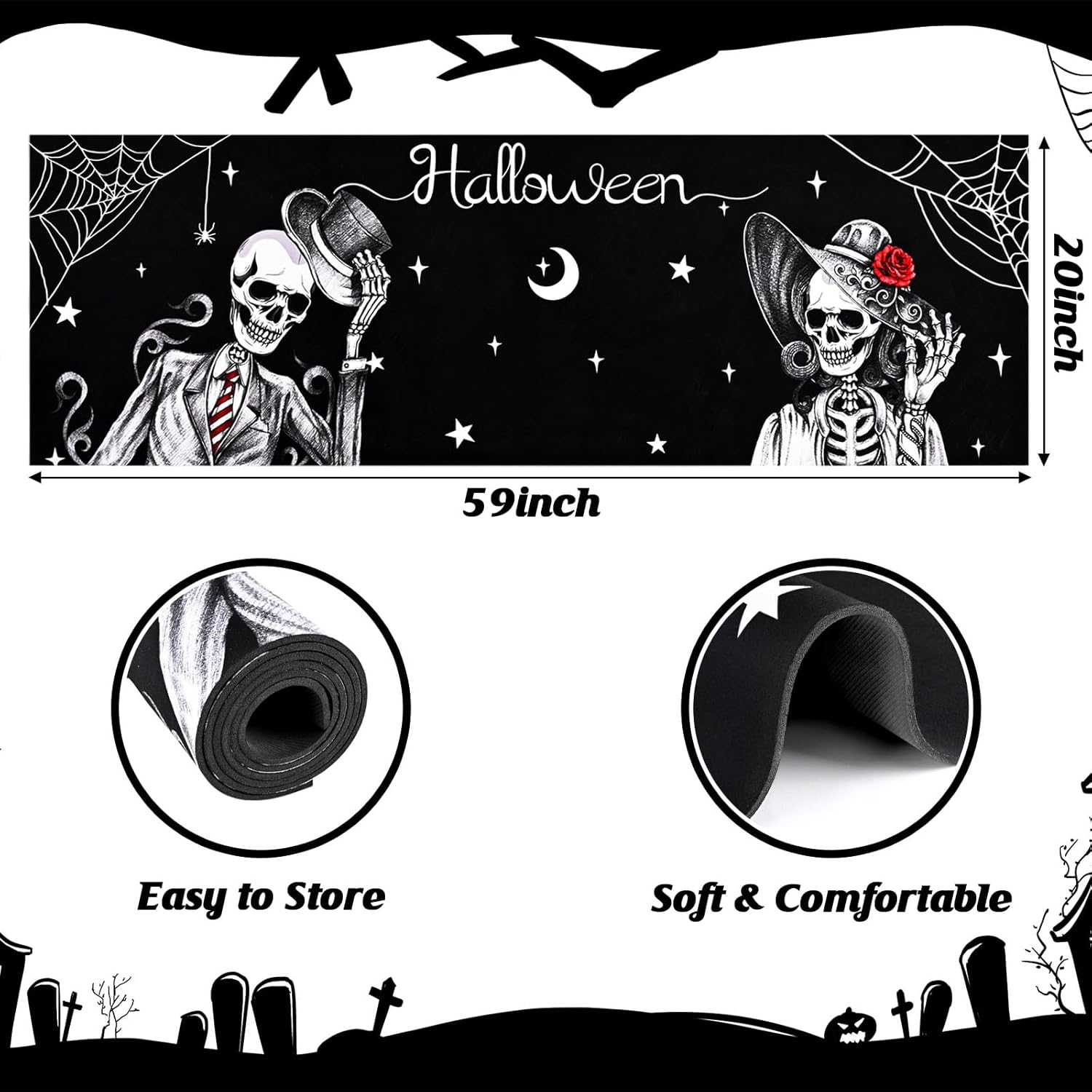 Likiyol Halloween Skull Couple Runner Rug Non Slip Washable 20x59
