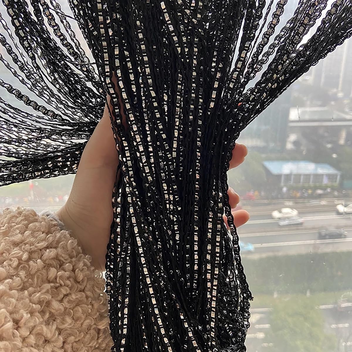 Black Wall Panel Fringe Curtain 110x110 Inch