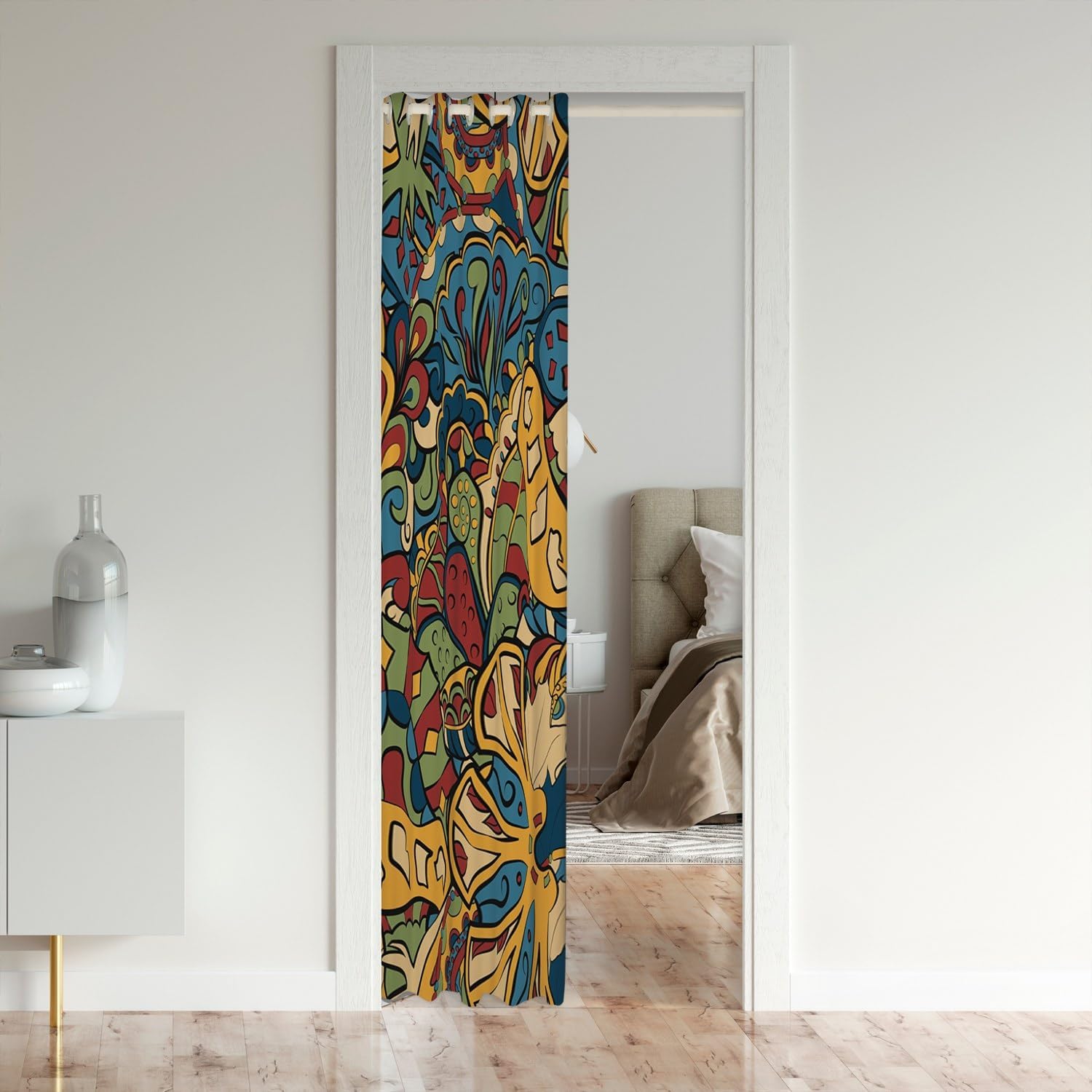 Abstract Door Curtain with Grommet Design