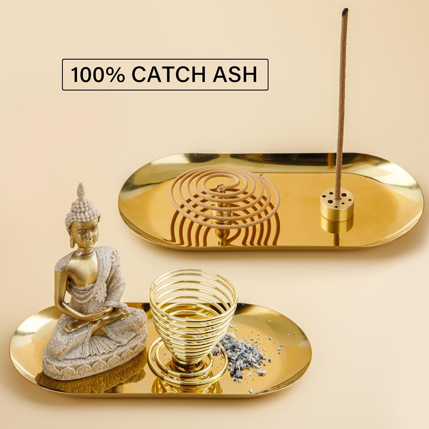 ZenBless 6 In 1 Incense Holder - Gold Oval Ash Catcher