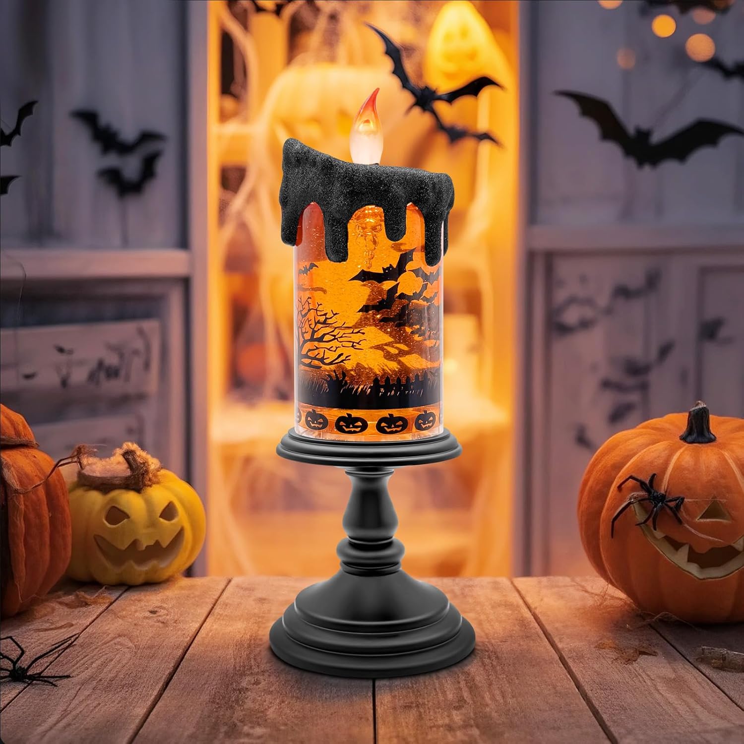 Halloween Snow Globe LED Candle with Timer Glitter