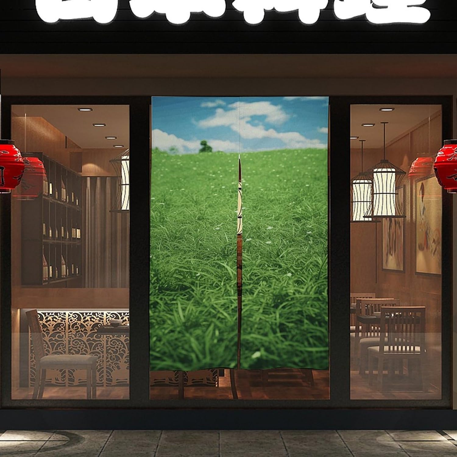Green Lawn Door Cover Curtain 57x17 Inches