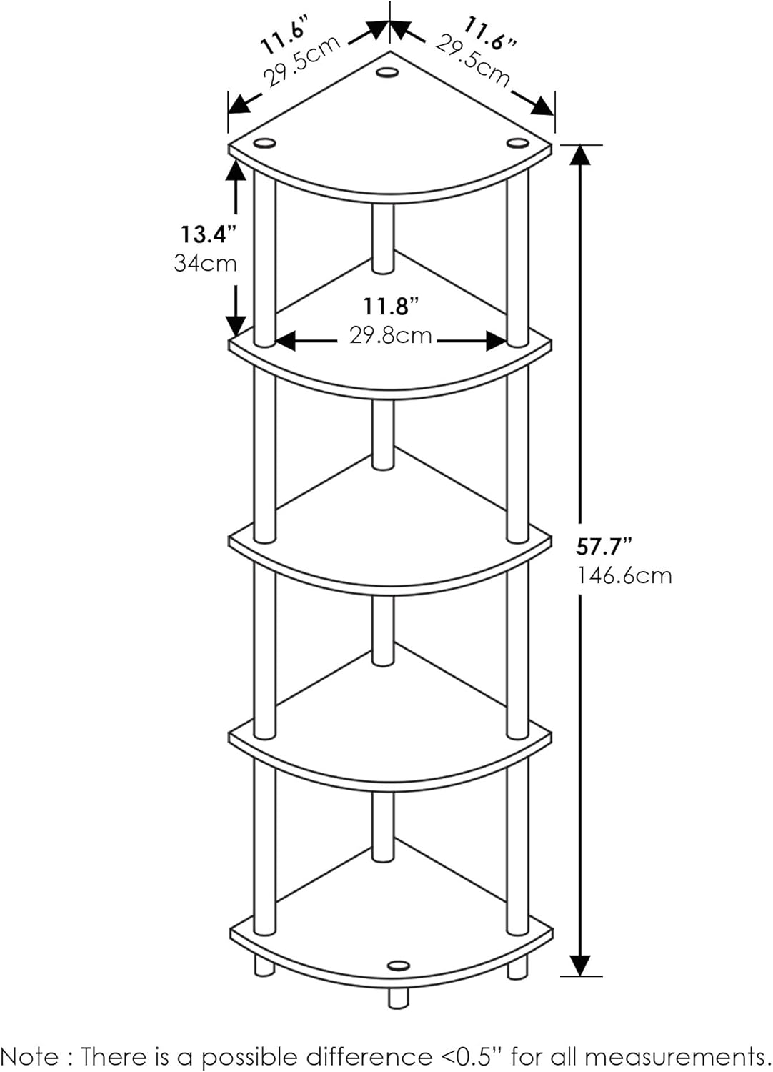 Furinno Turn-N-Tube 5 Tier Corner Shelf Dark Walnut