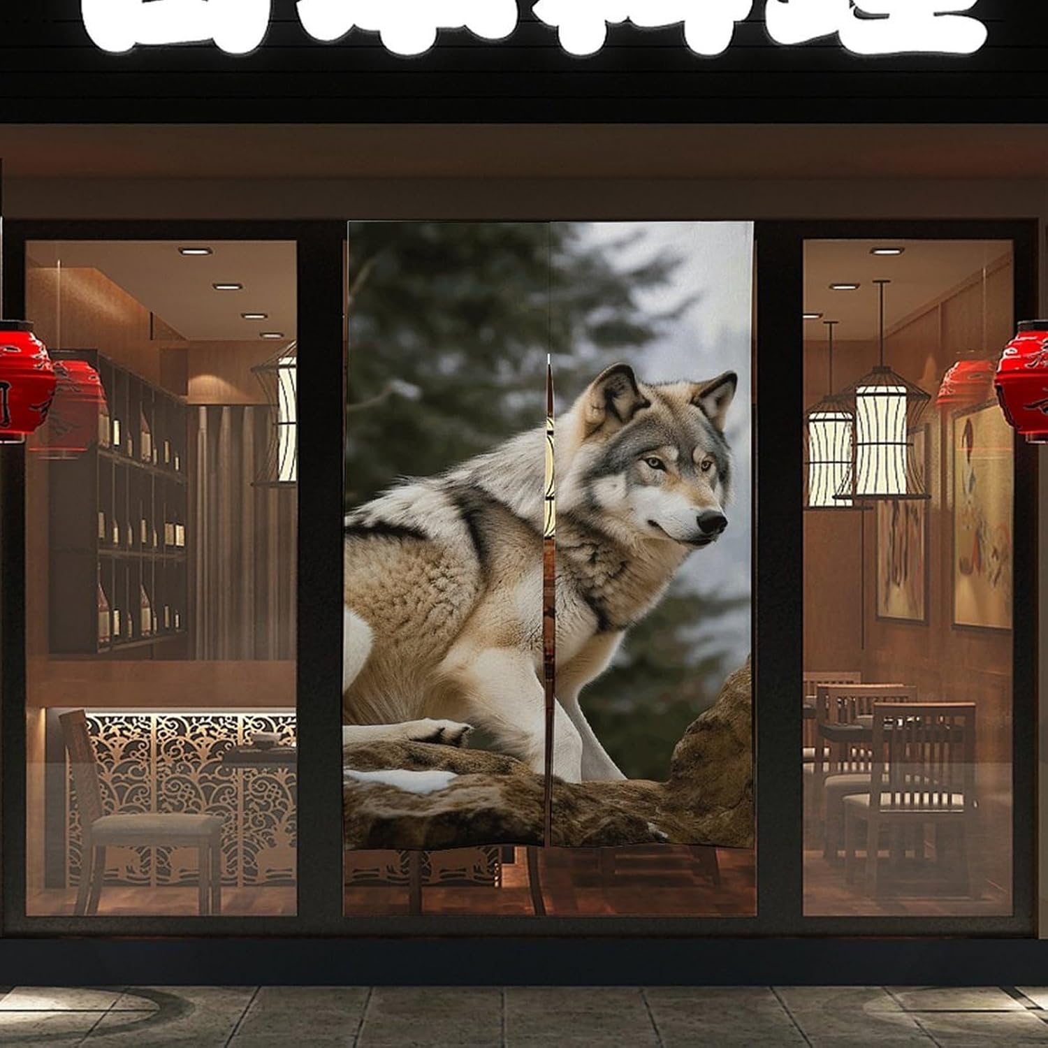 Snow Mountain Wild Wolf Door Cover Curtain 57x17 Inches