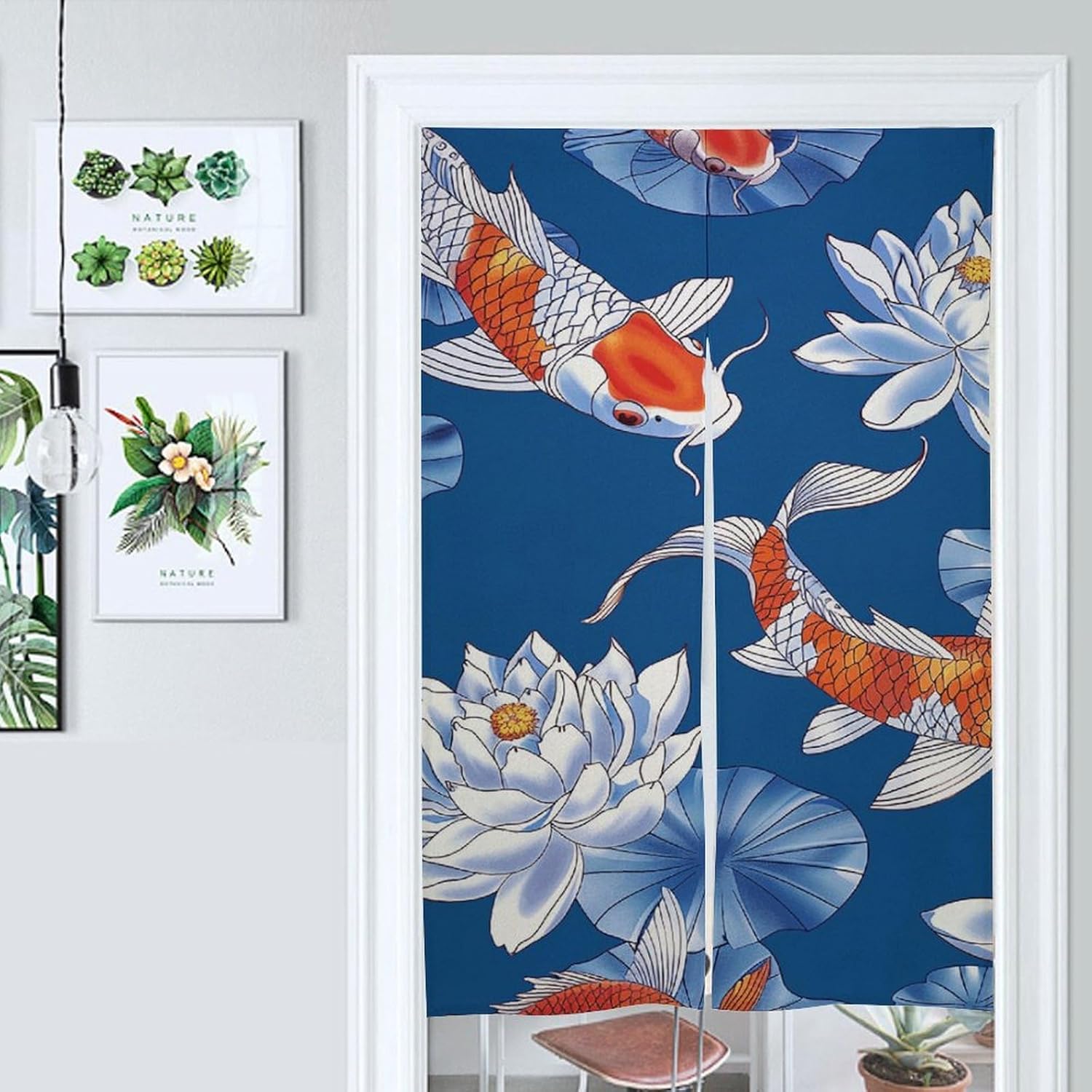 Flower and Fish Door Curtain Split 17x57 Inch Blackout Privacy Divider