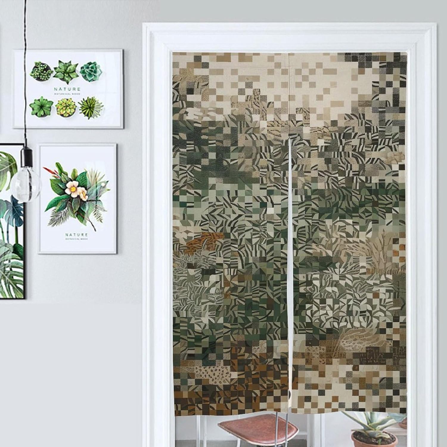Japanese Noren Square Pattern Door Curtain 34x57 Inch