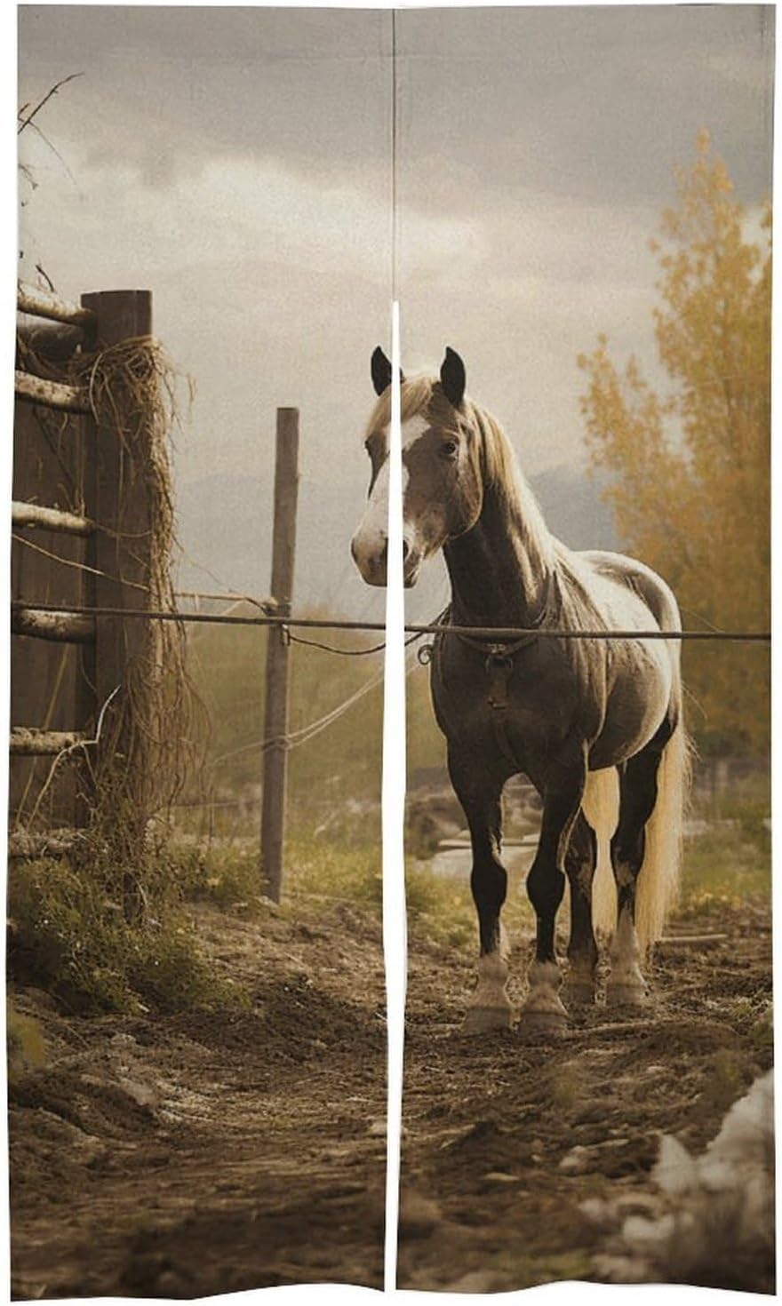 Fence and Horse Door Cover Curtain 57x17 Inches