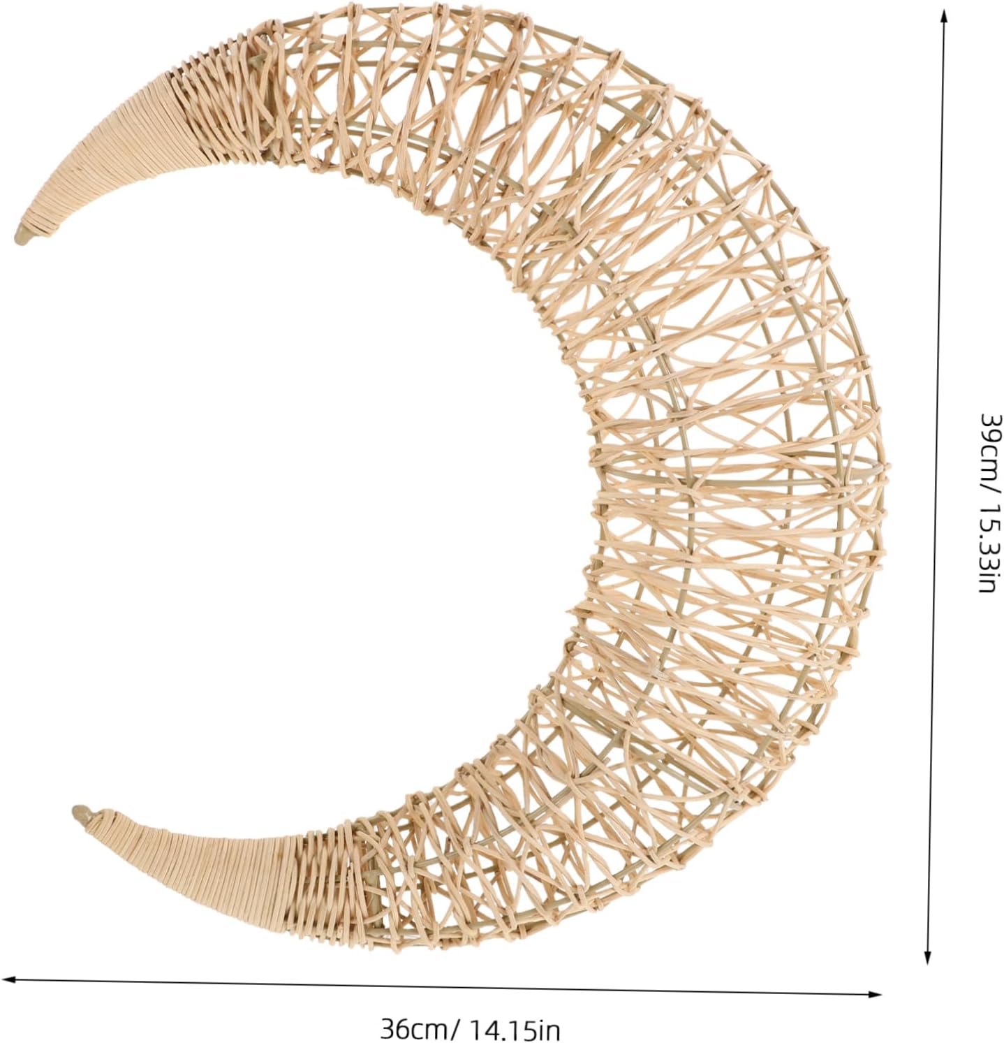 Mobestech Moon Shaped Rattan Hanging Decor Wreath Frame