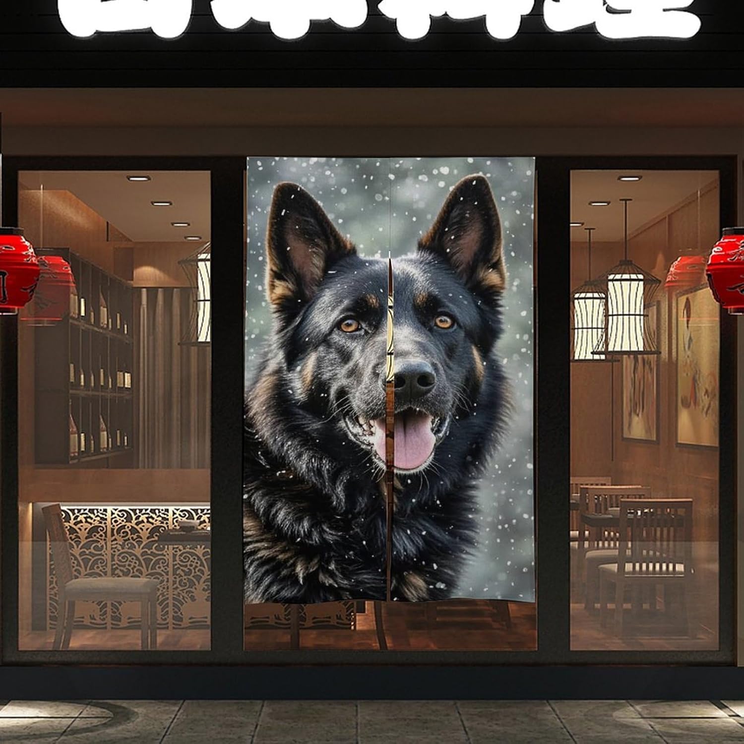 Black German Shepherd Door Curtain 57x17 Inches