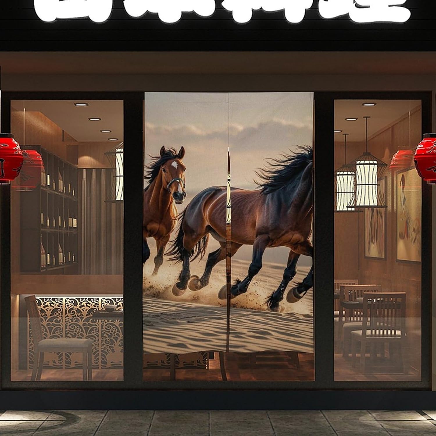 Horses Running in the Sand Door Curtain 57x17 Inches