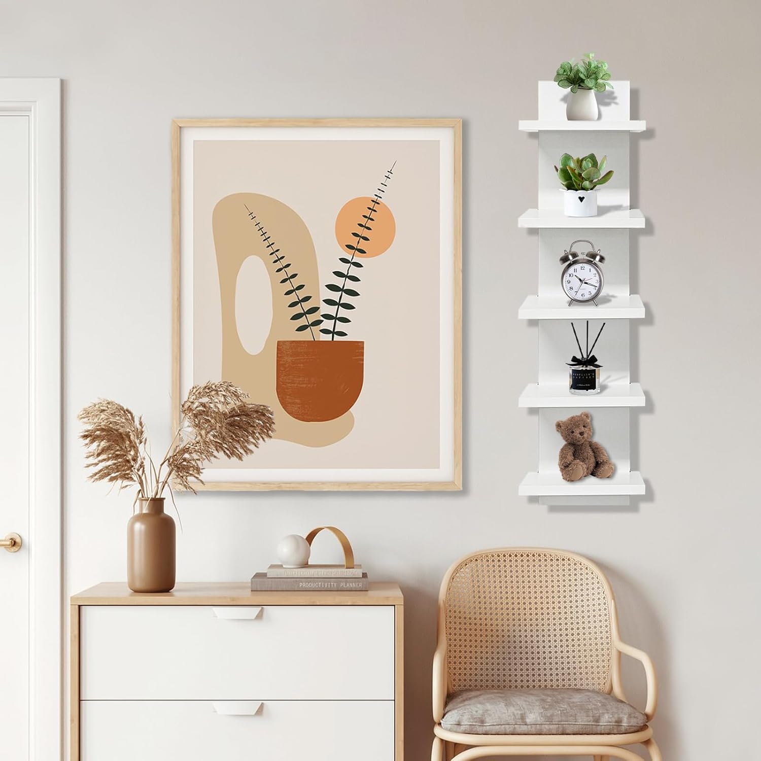 5 Tier Wall Mounted Floating Shelf Natural Finish