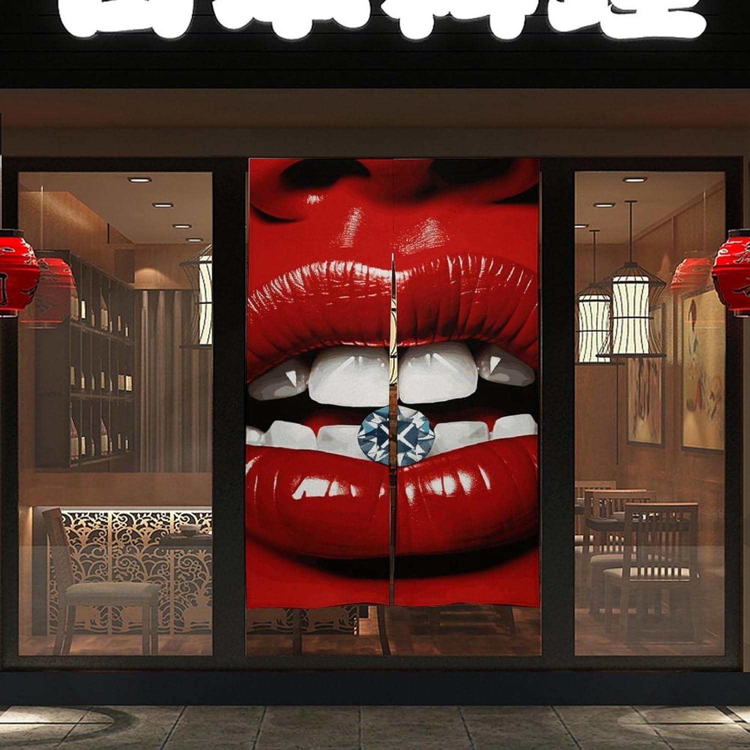 Red Lips Diamond Door Cover Curtain 57x17 Inches