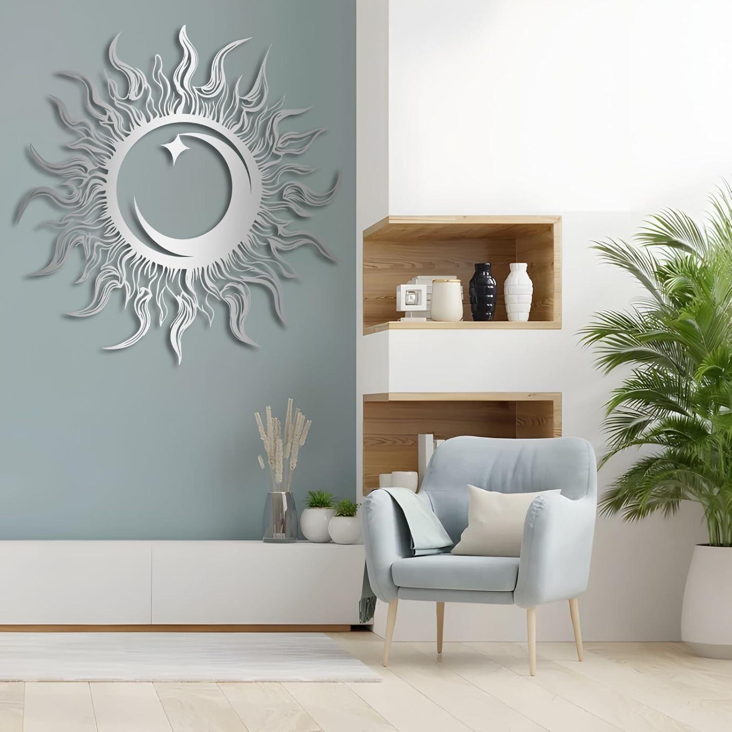 KingGenius Sun Moon Star Wall Decor 299x299 Inch Metal Art