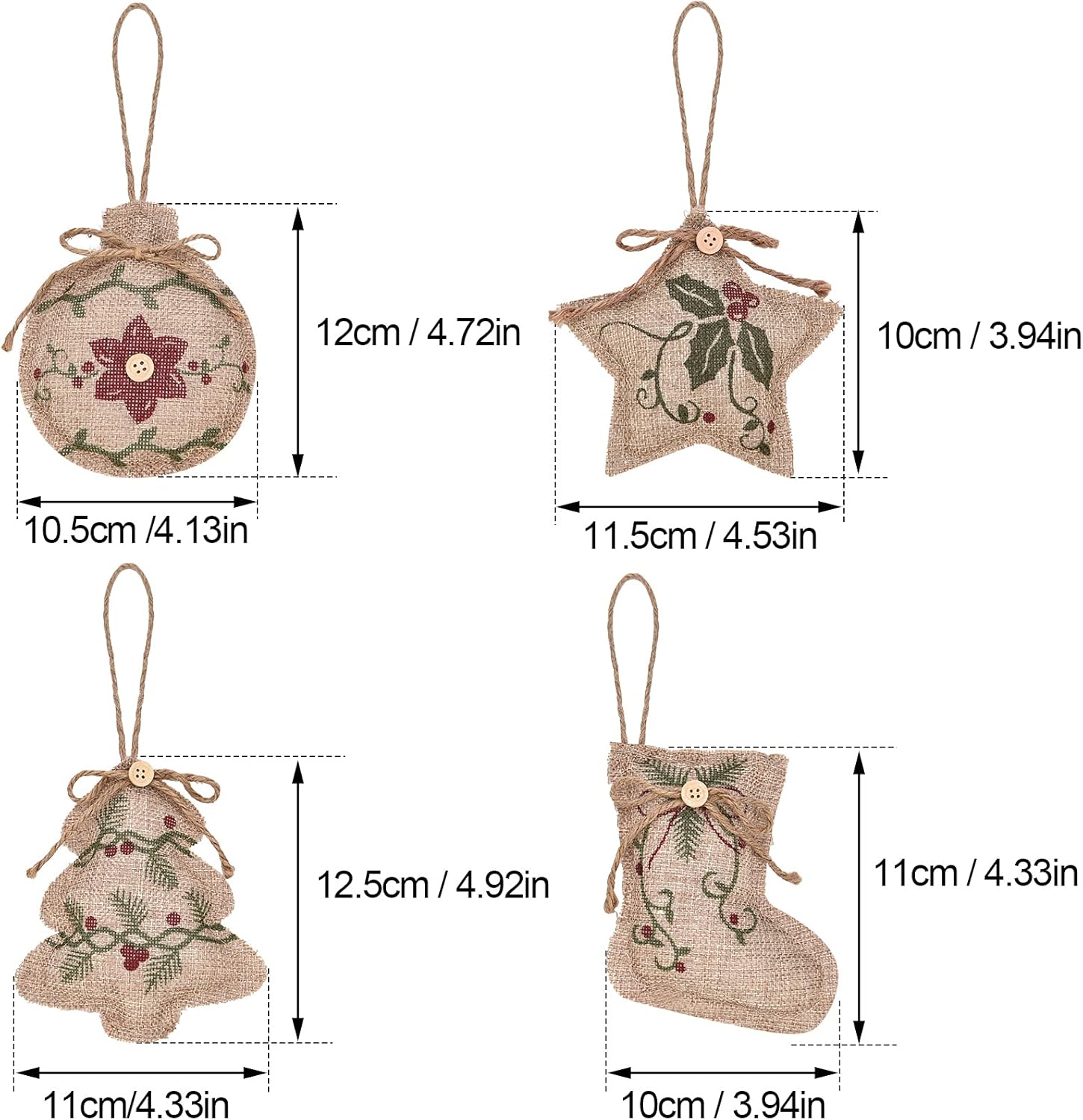 Jetec 16 Piece Rustic Christmas Burlap Decorations