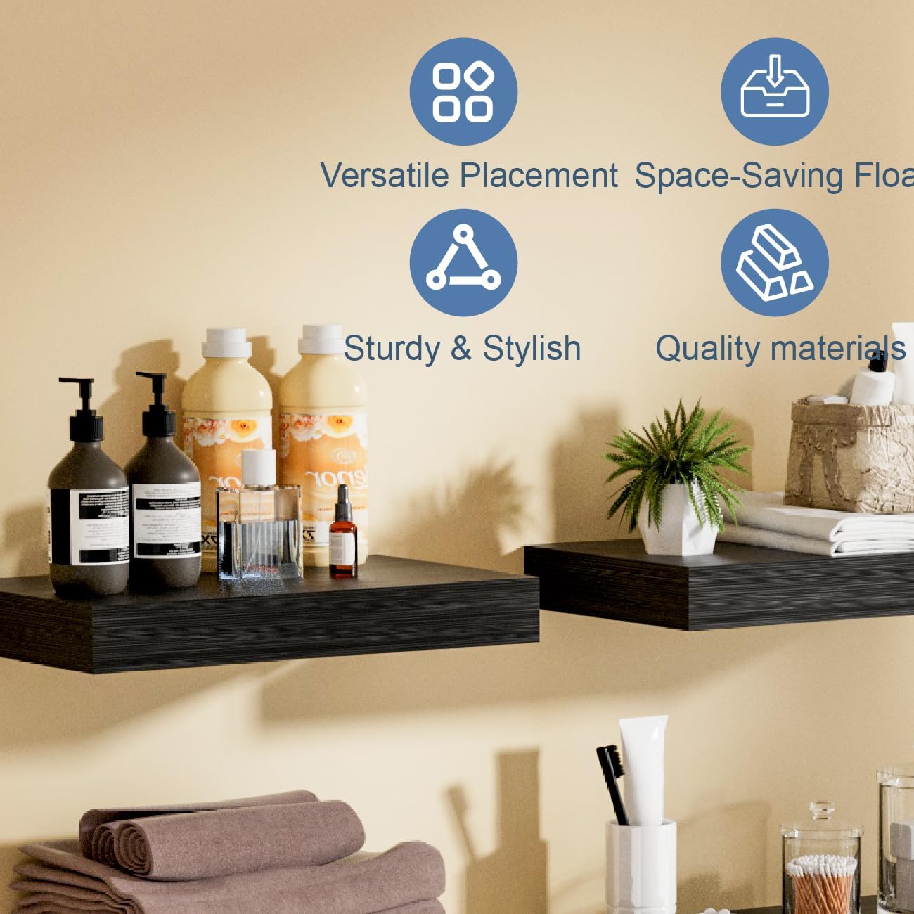 Modern Wooden Floating Wall Shelves Set of 2