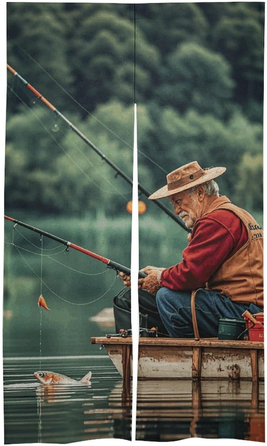 Fishing Lake Door Cover Curtain 57 X 17 Inches