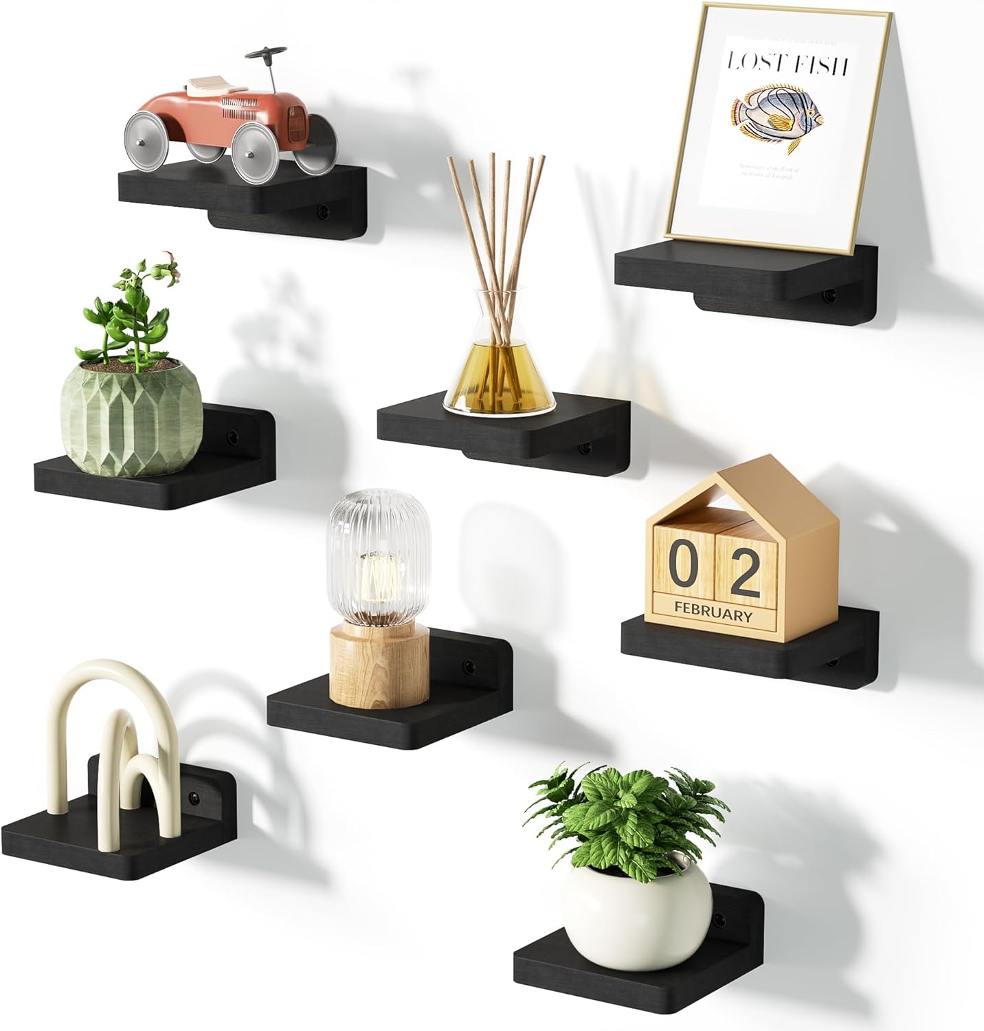 SRIWATANA 4 Inch Floating Wall Shelf Set of 8 Black