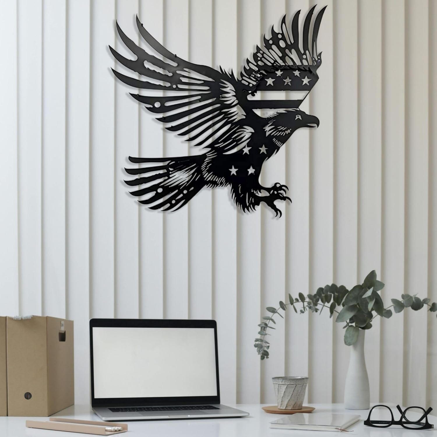 Patriotic Bald Eagle American Flag Metal Wall Art 30 Inches