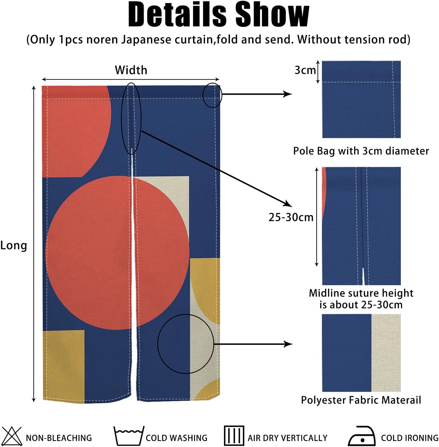 Leowefowa Japanese Door Curtain Noren Red Circle Traditional Artistic Painting Tapestries