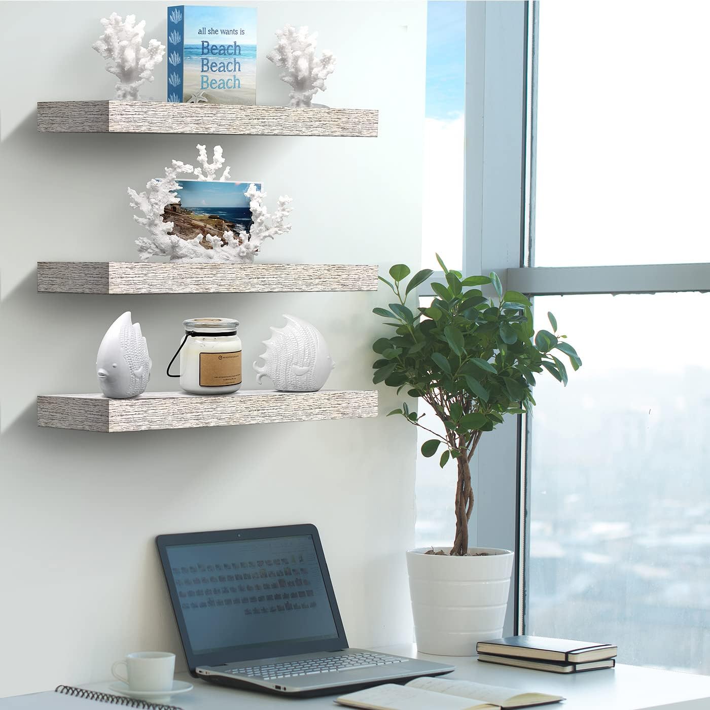 Sorbus Floating Shelves 3 Pack 16 Inch Rustic