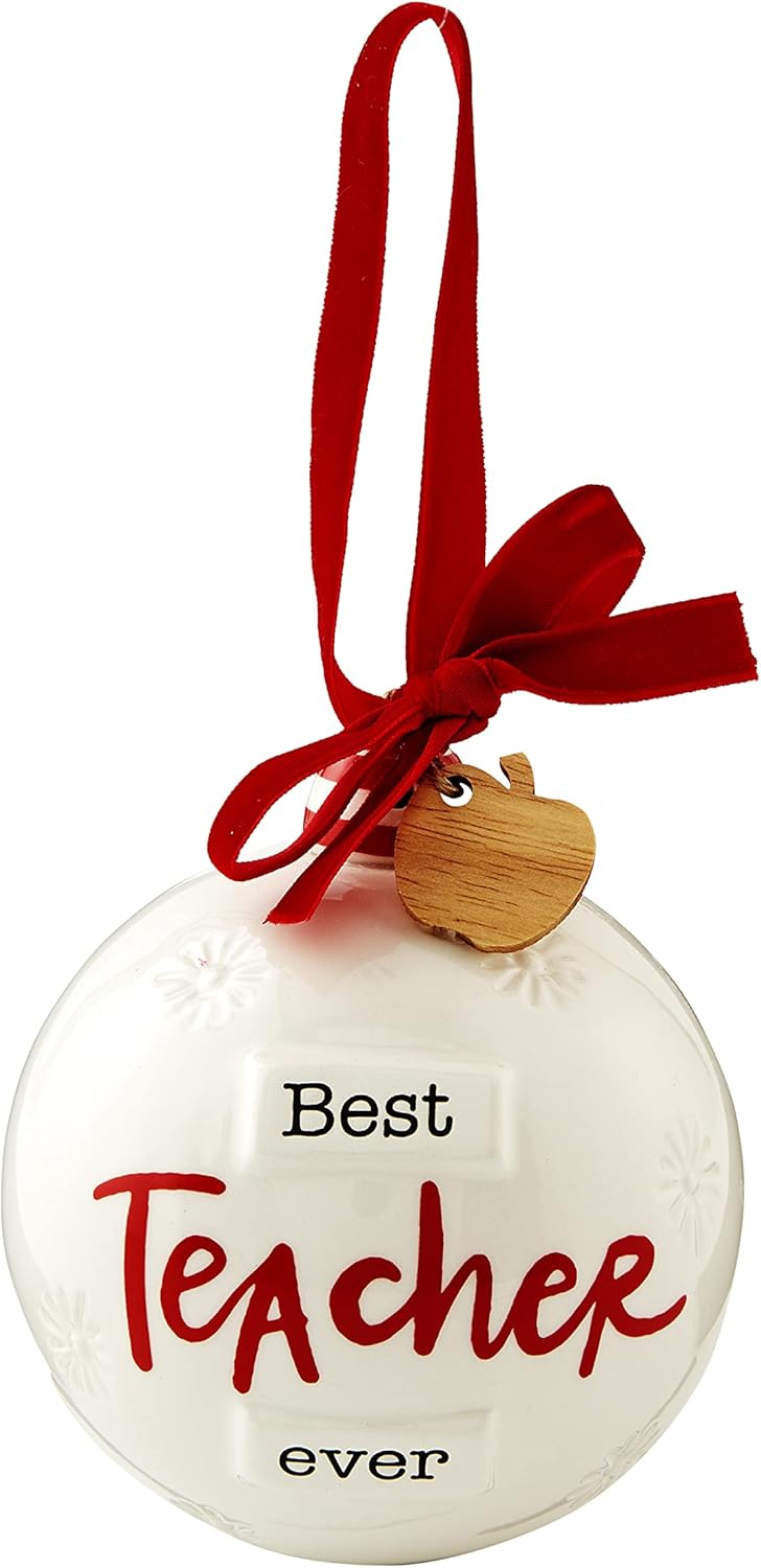 Mud Pie Ceramic Christmas Ball Best Teacher 45x4