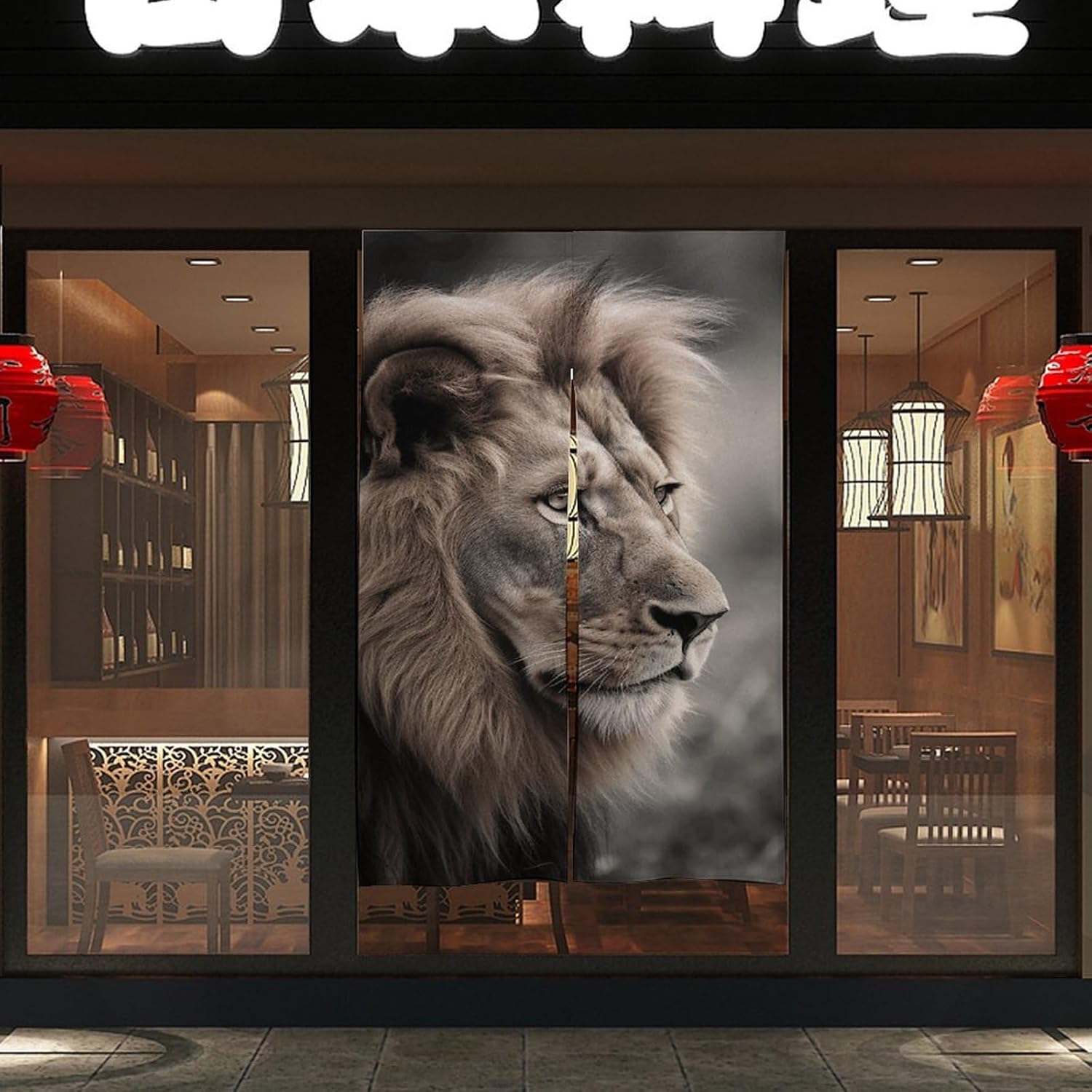 Wildlife Lion Door Cover Curtain 57x17 Inches