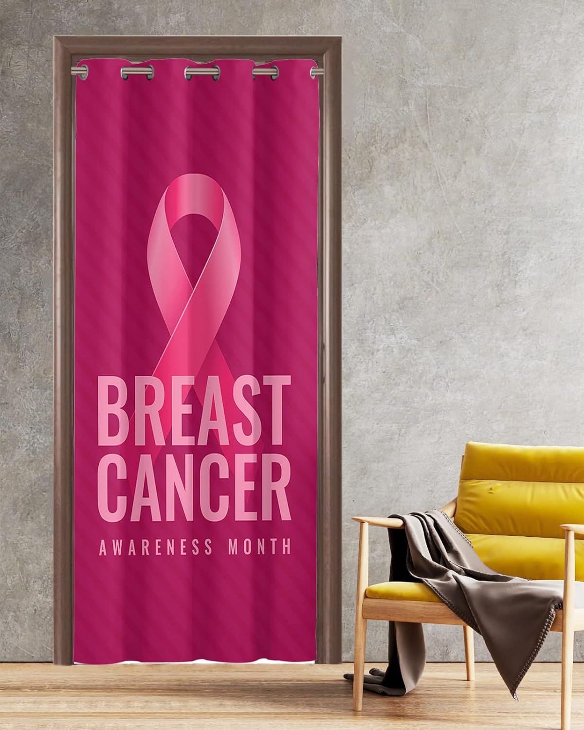 Breast Cancer Awareness Door Curtain with Pink String - 42x84 Inch Blackout Panels