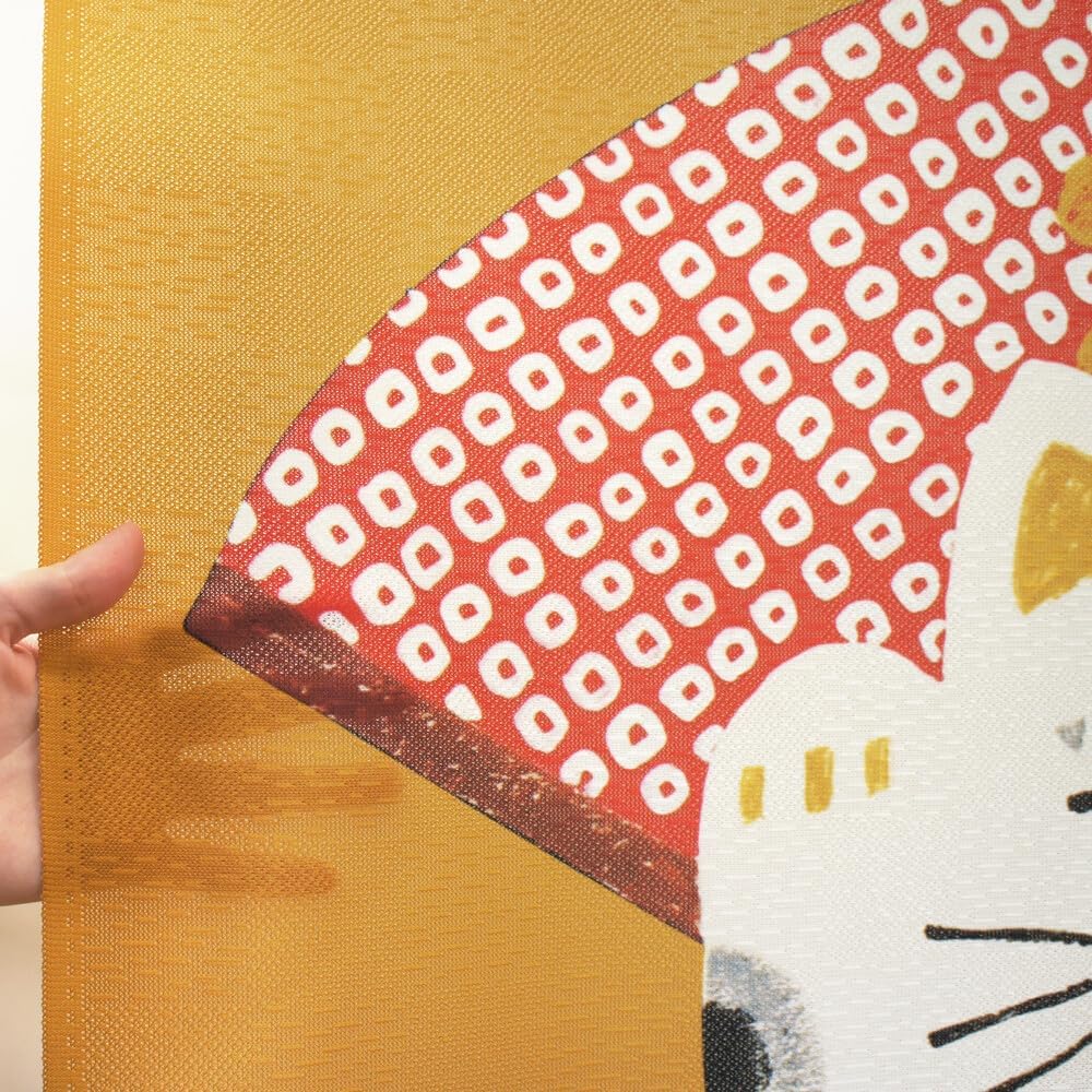 EDOYA Japanese Doorway Curtain with Animal Design Lucky Cat Yellow