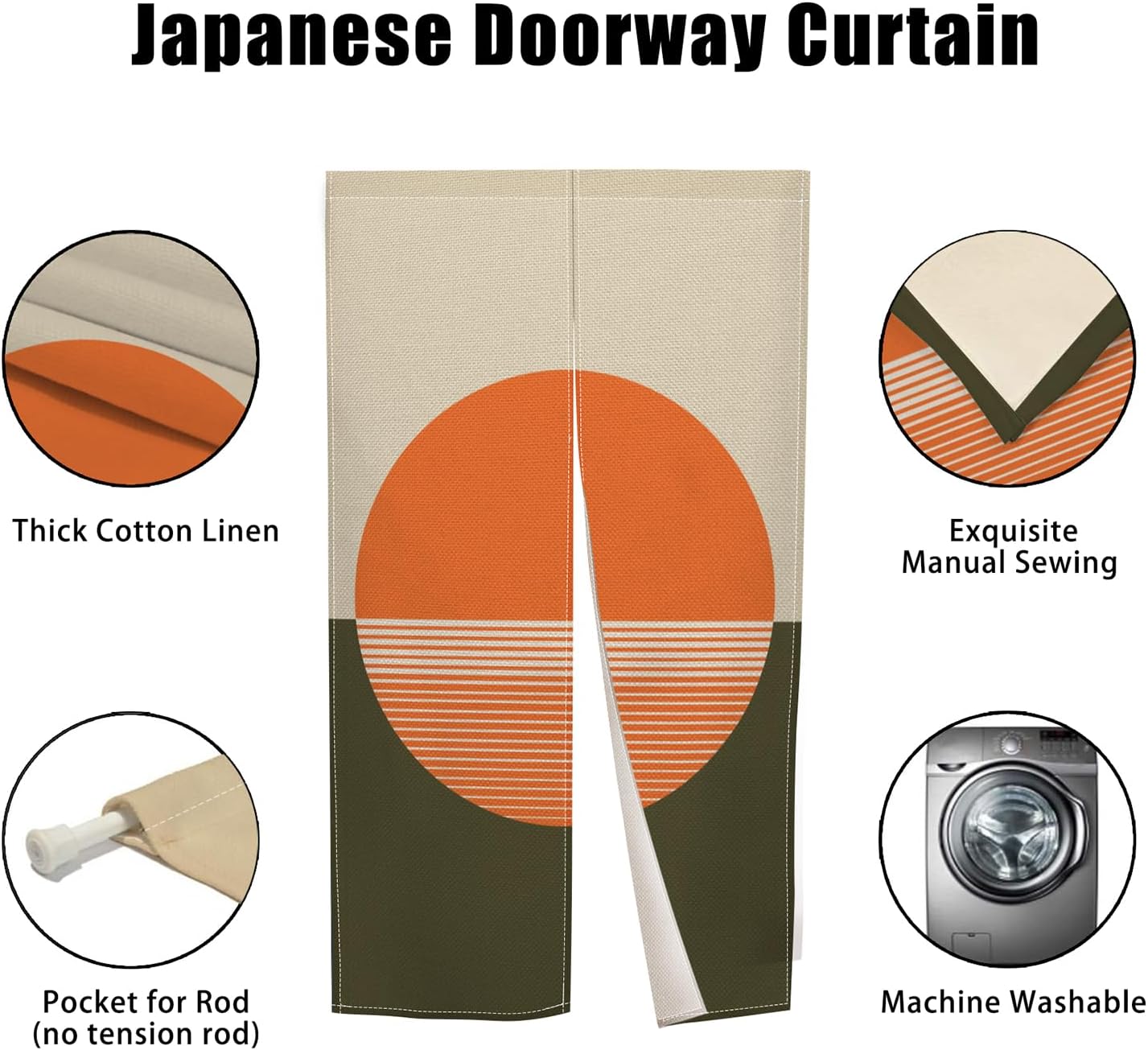 Leowefowa Japanese Style Noren Curtain Orange Sun Pattern 34x48