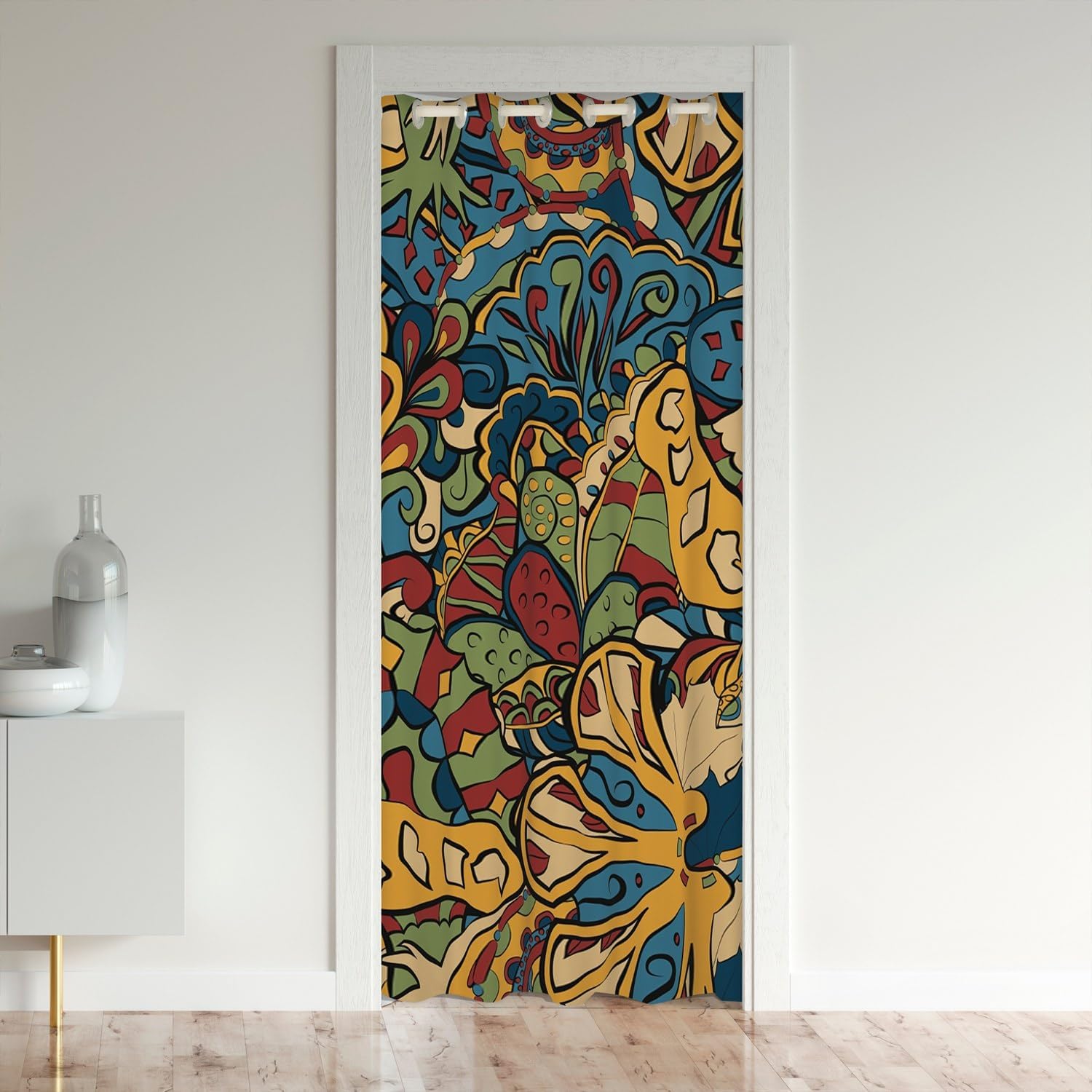 Abstract Door Curtain with Grommet Design