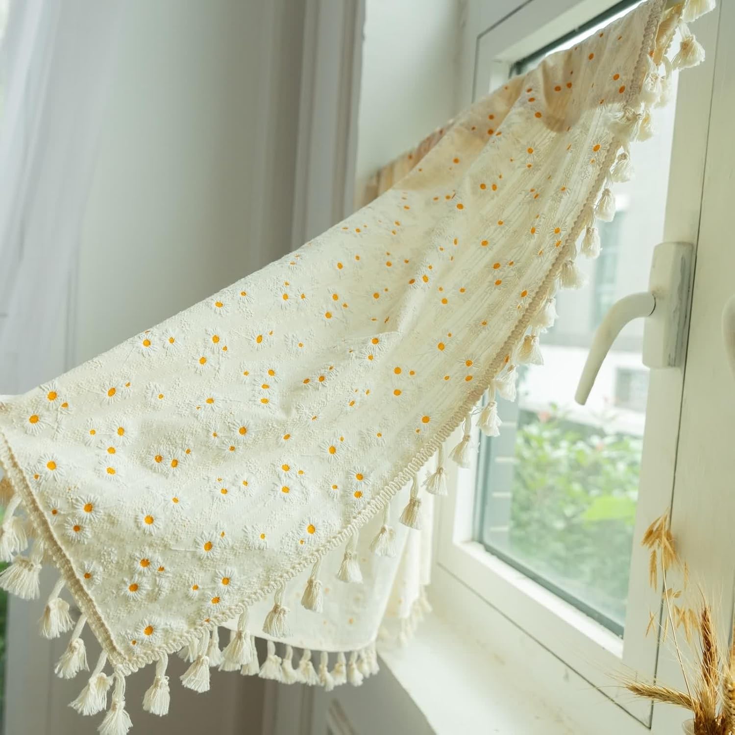 Dsnyu Small Curtains 24 Inch Beige Yellow Cotton Rod Pocket Panel