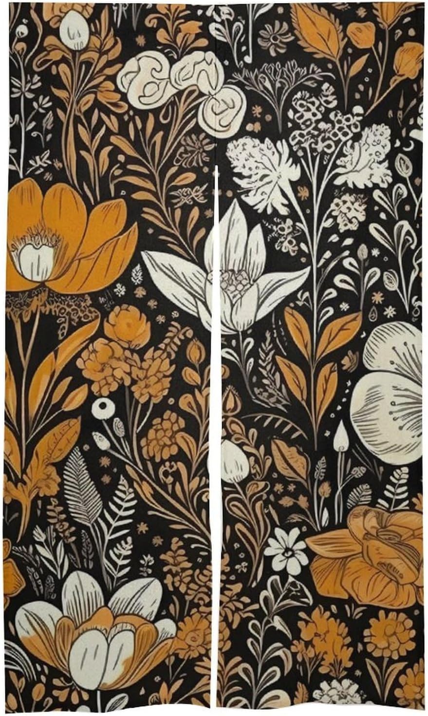 Japanese Noren Flowers Door Curtain 34x57 Black Background