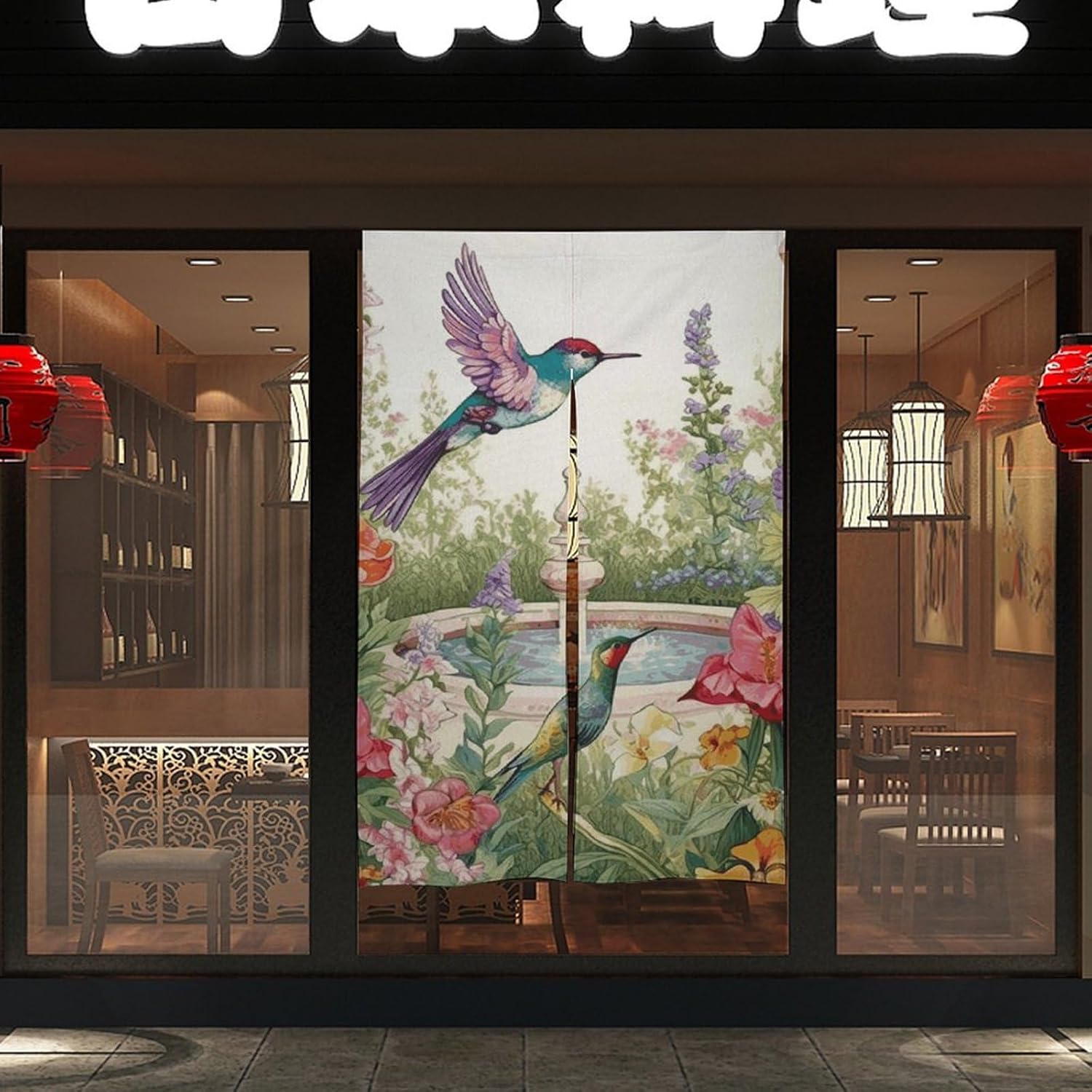 Garden Birds Flowers Door Curtain 57x17 Inches