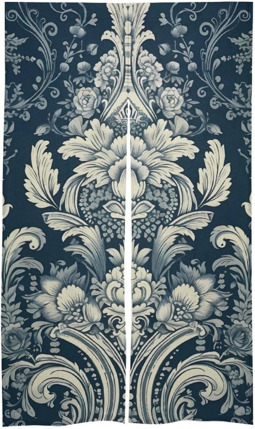 Japanese Noren Pattern Blue Background Door Curtain 34x57 Inch Split Drape