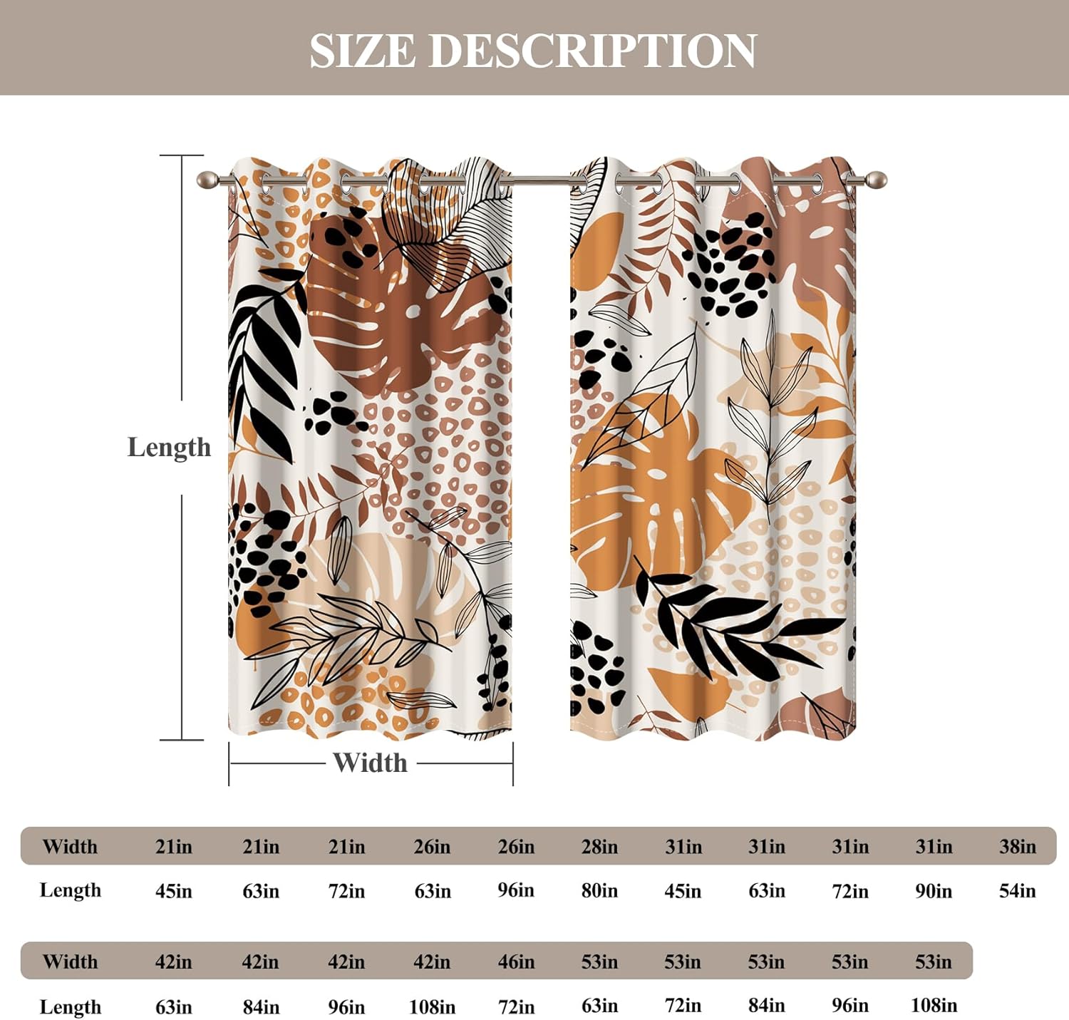 Baocicco Tropical Leaf Curtains 2 Panel Set 63 Inch Long for Bedroom