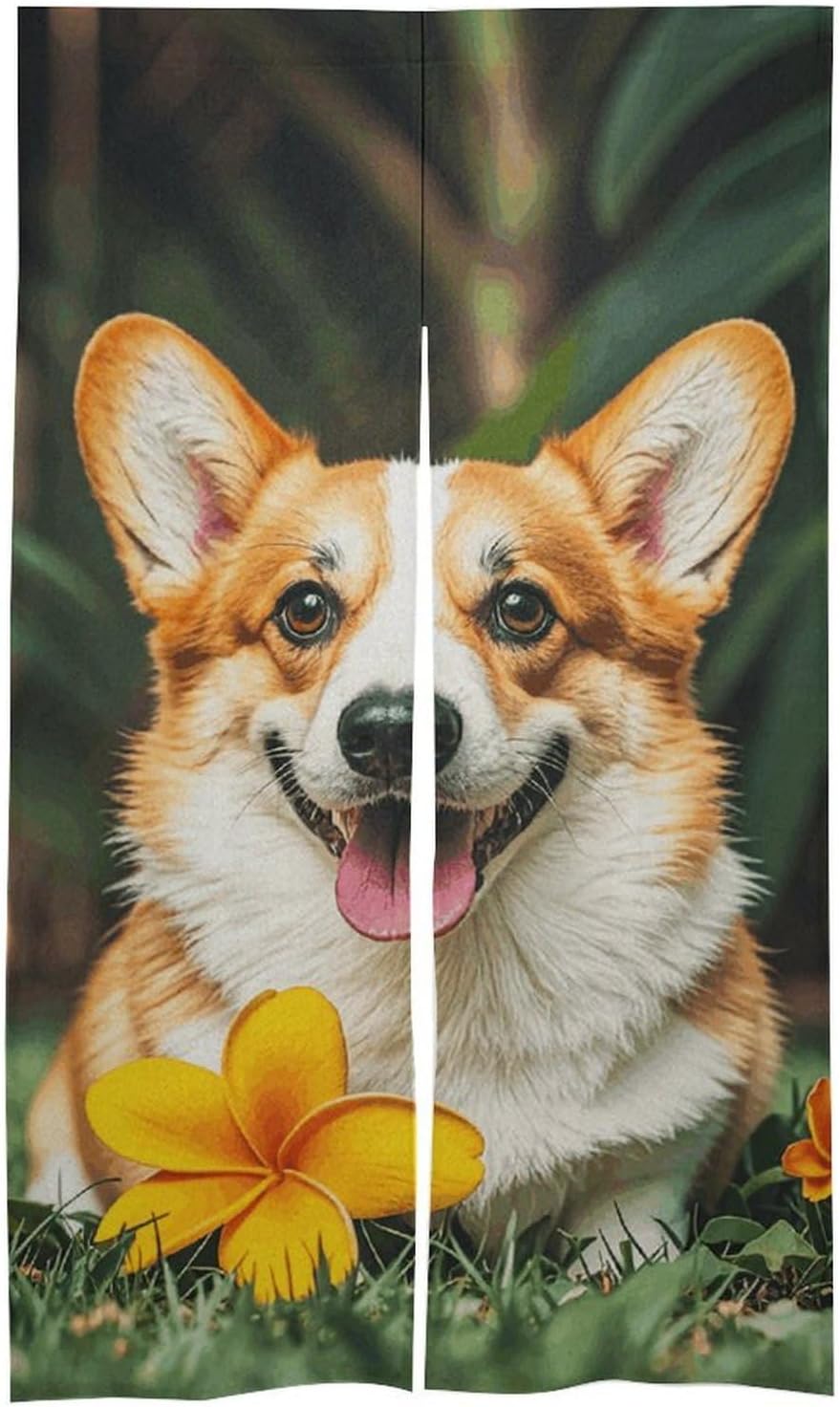 Tropical Flower and Corgi Door Cover Curtain 57x17 Inches