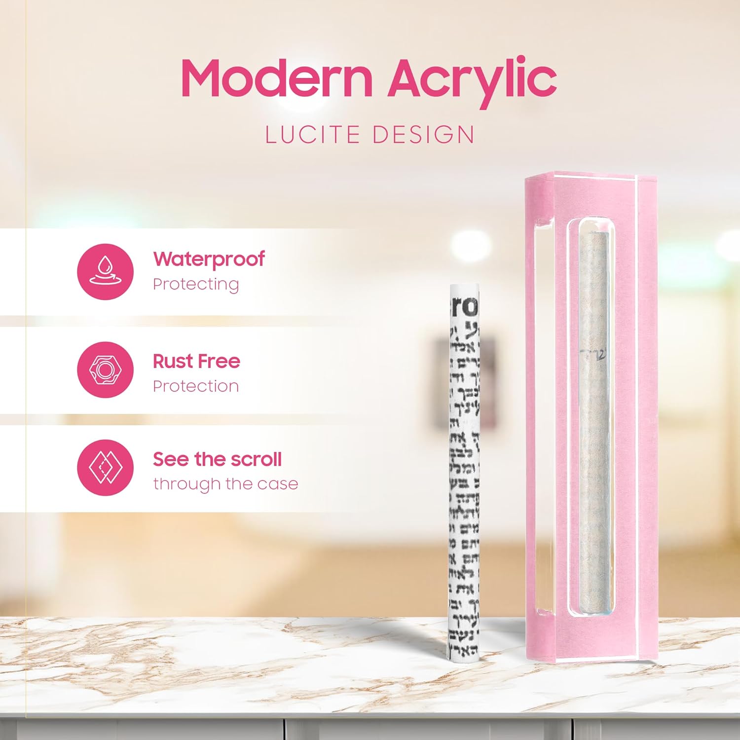 AS Mezuzah Case Pink 6 Inches Acrylic Waterproof