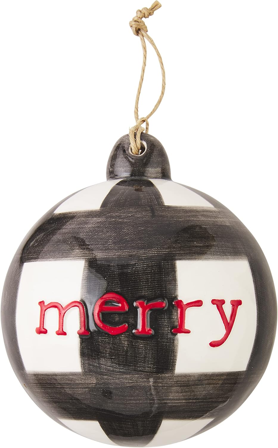 Mud Pie Ceramic Buffalo Check Ball Christmas Ornament