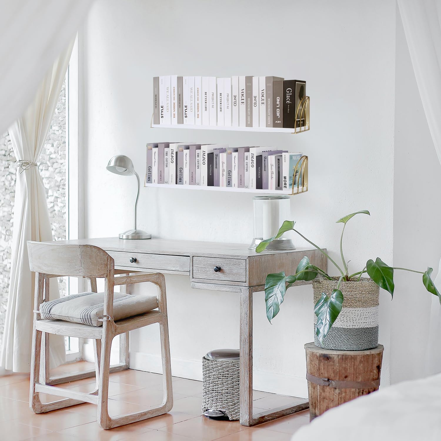 White Gold Floating Bookshelf Set of 2